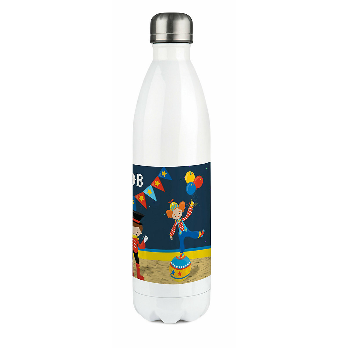 Edelstahl Kinder Thermoflasche / Trinkflasche bunt Circus Spülmaschinenfest, Auslaufsicher, Bruchfest, Doppelwandig, Für Heißgetränke geeignet, Mit Deckel, Isoliert
