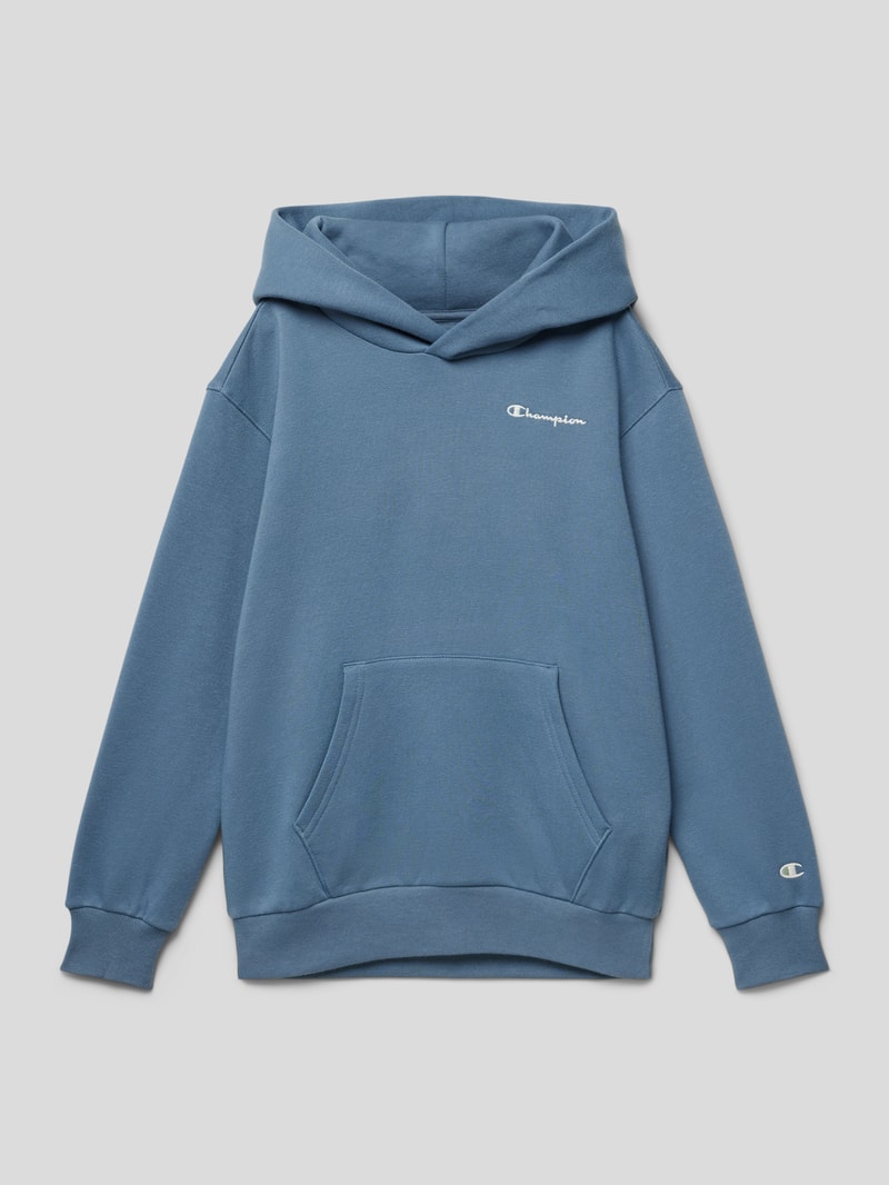 Hoodie mit Label-Stitching Modell 'Rochester' in rauchblau