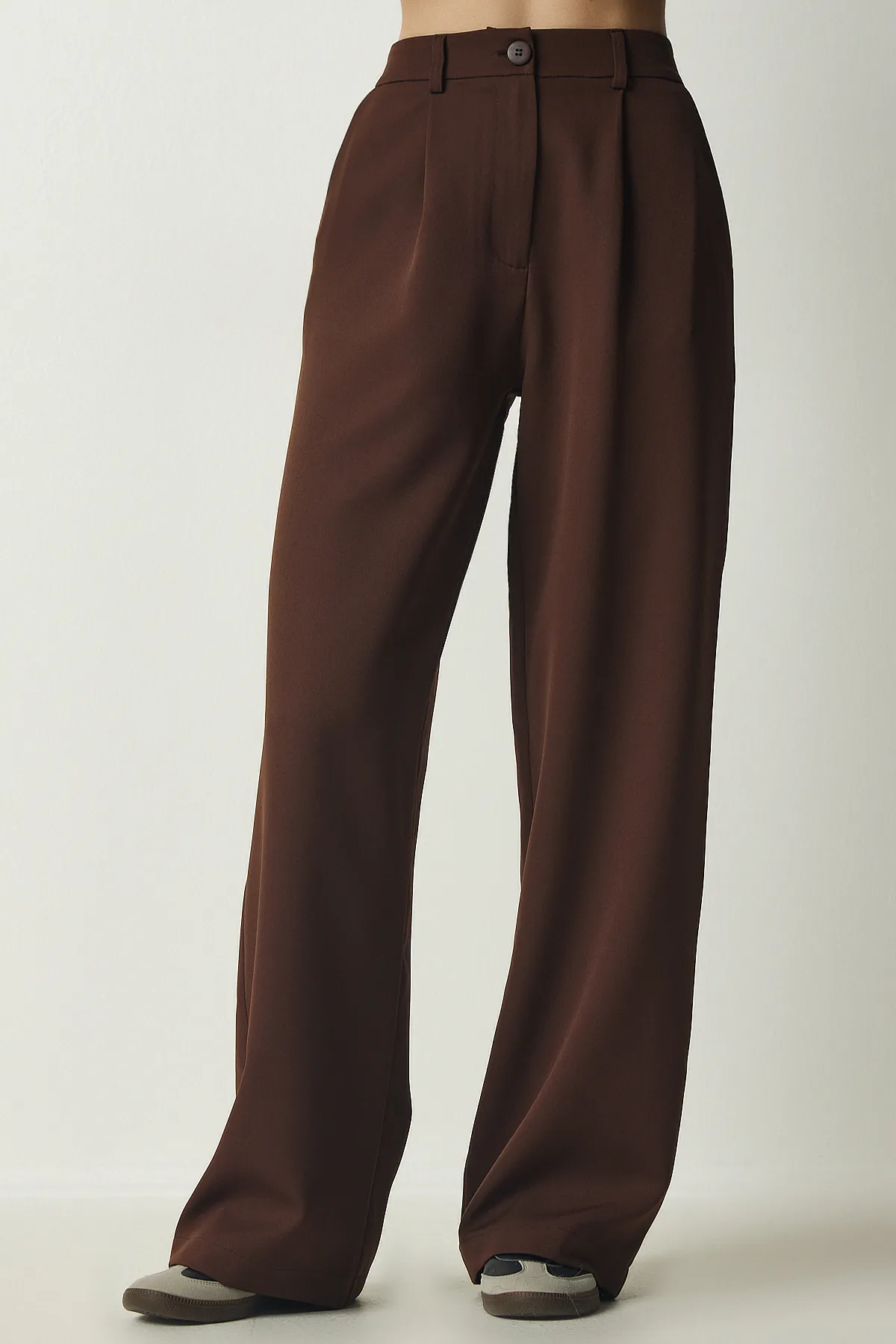 Happiness İstanbul  Braune plissierte Webhose für Damen UB00188