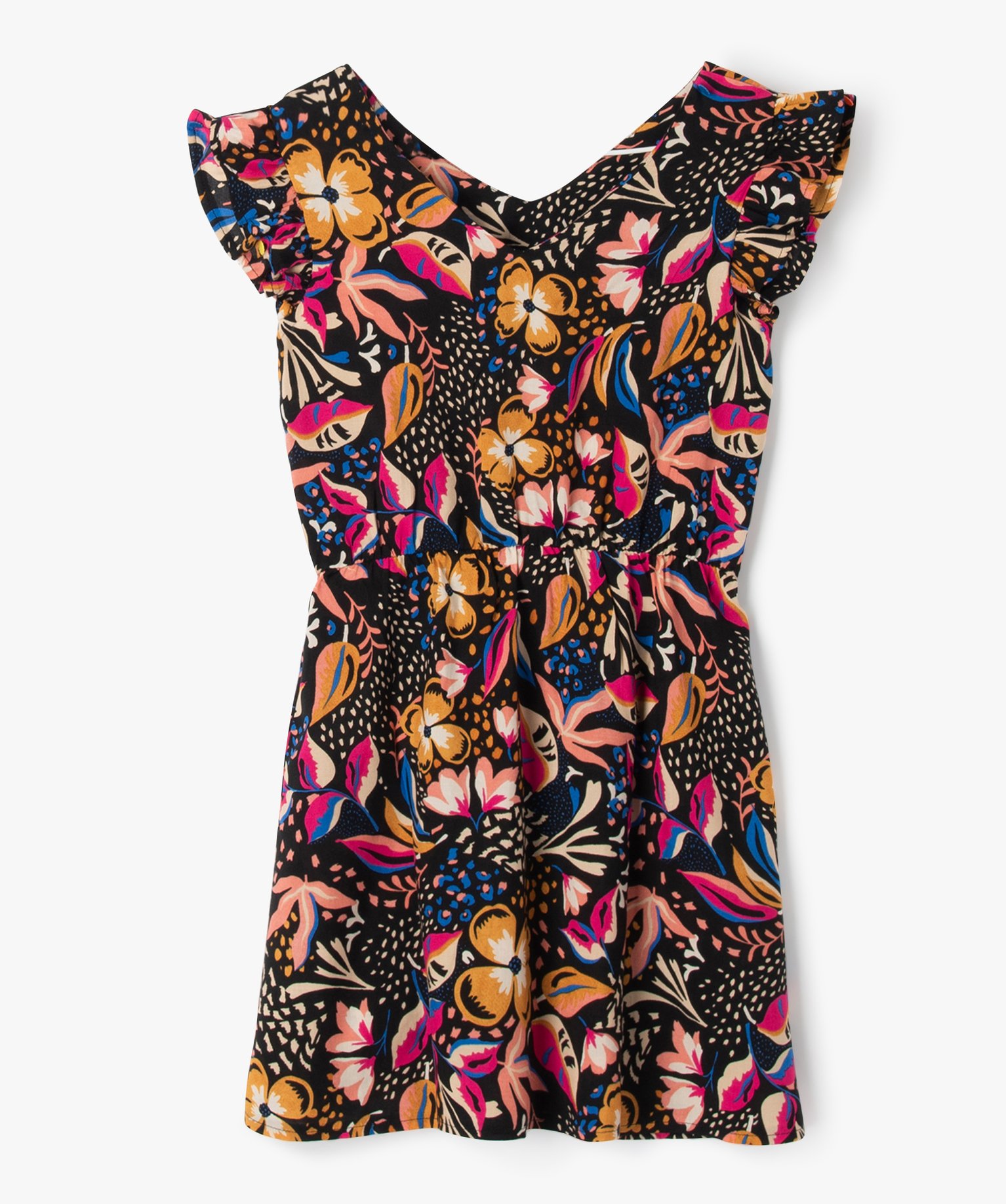 Robe à motifs fleuris avec volants aux emmanchures fille multicolore | GEMO