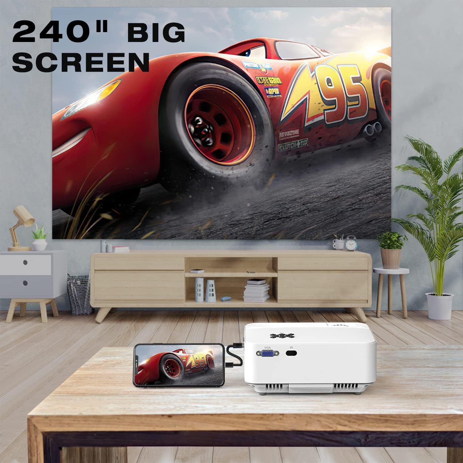 TOPVISION Minii mit Screen Mirroring Full HD 1080P Video Portabler Projektor (7000 lm, 9000:1, 1920 x 1080 px, mit 240