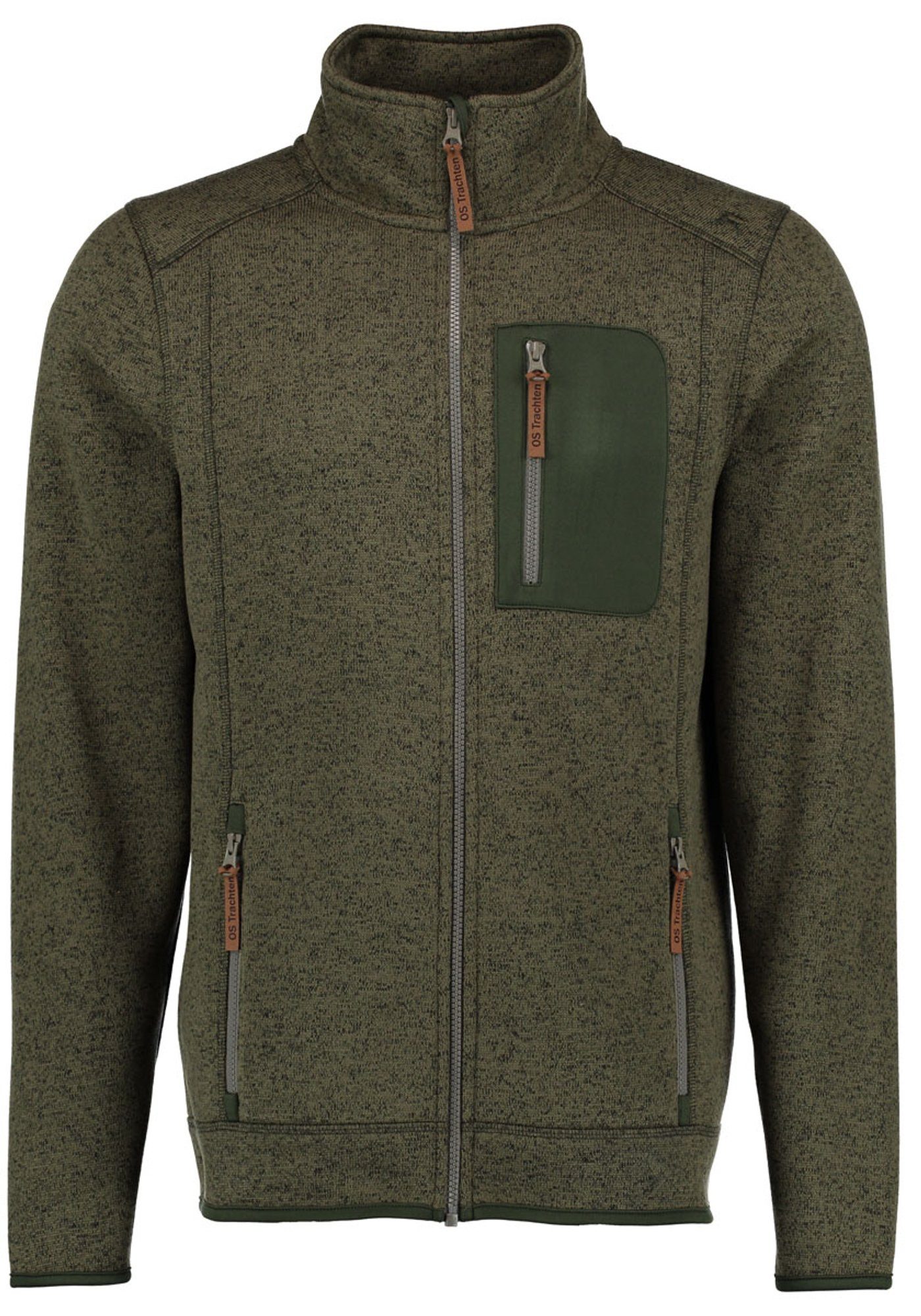 OS-Trachten Strickfleecejacke Nucku Outdoorjacke mit Stehkragen und Brusttasche in Kontraststoff