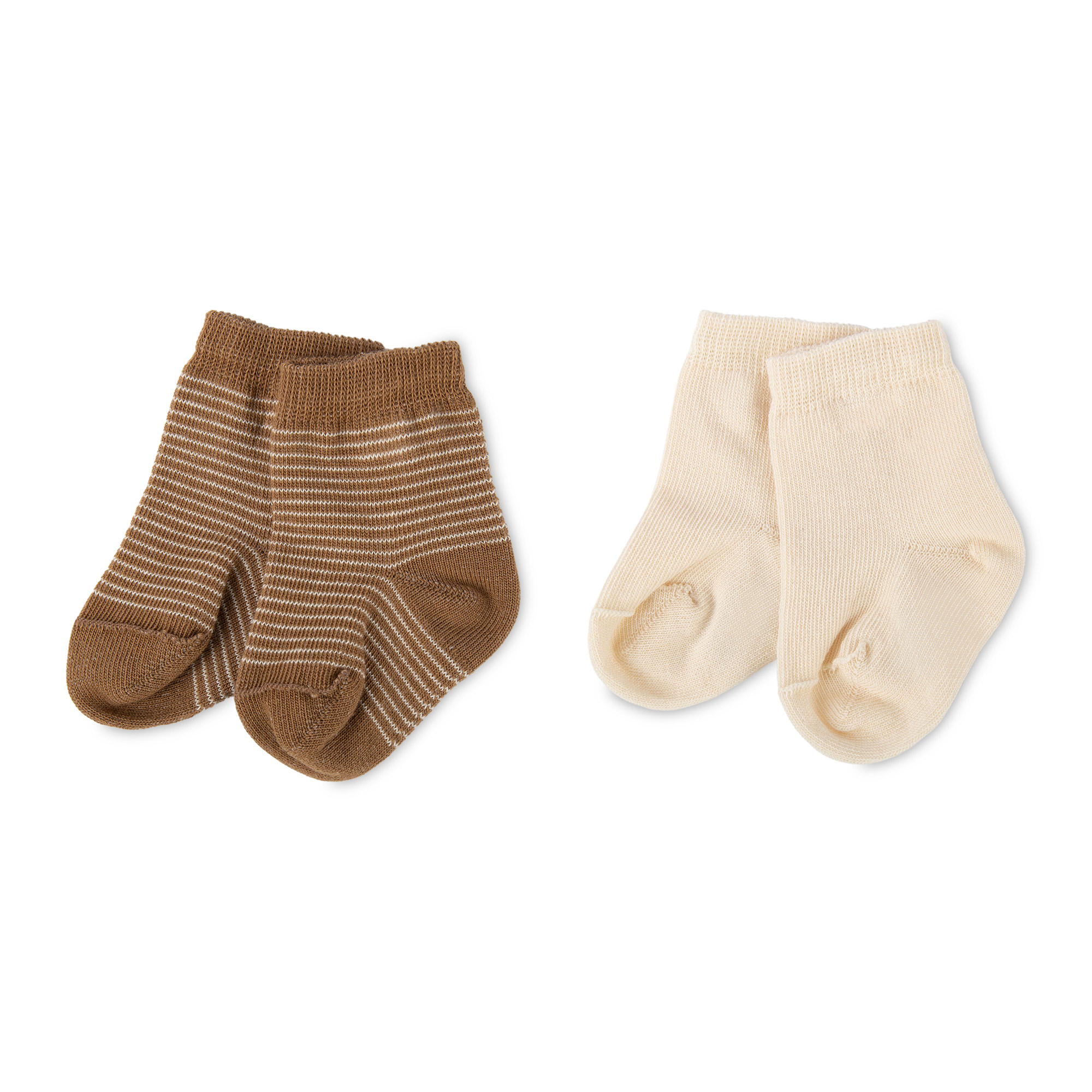 Baby Socken im 2er-Set, beige/beige geringelt