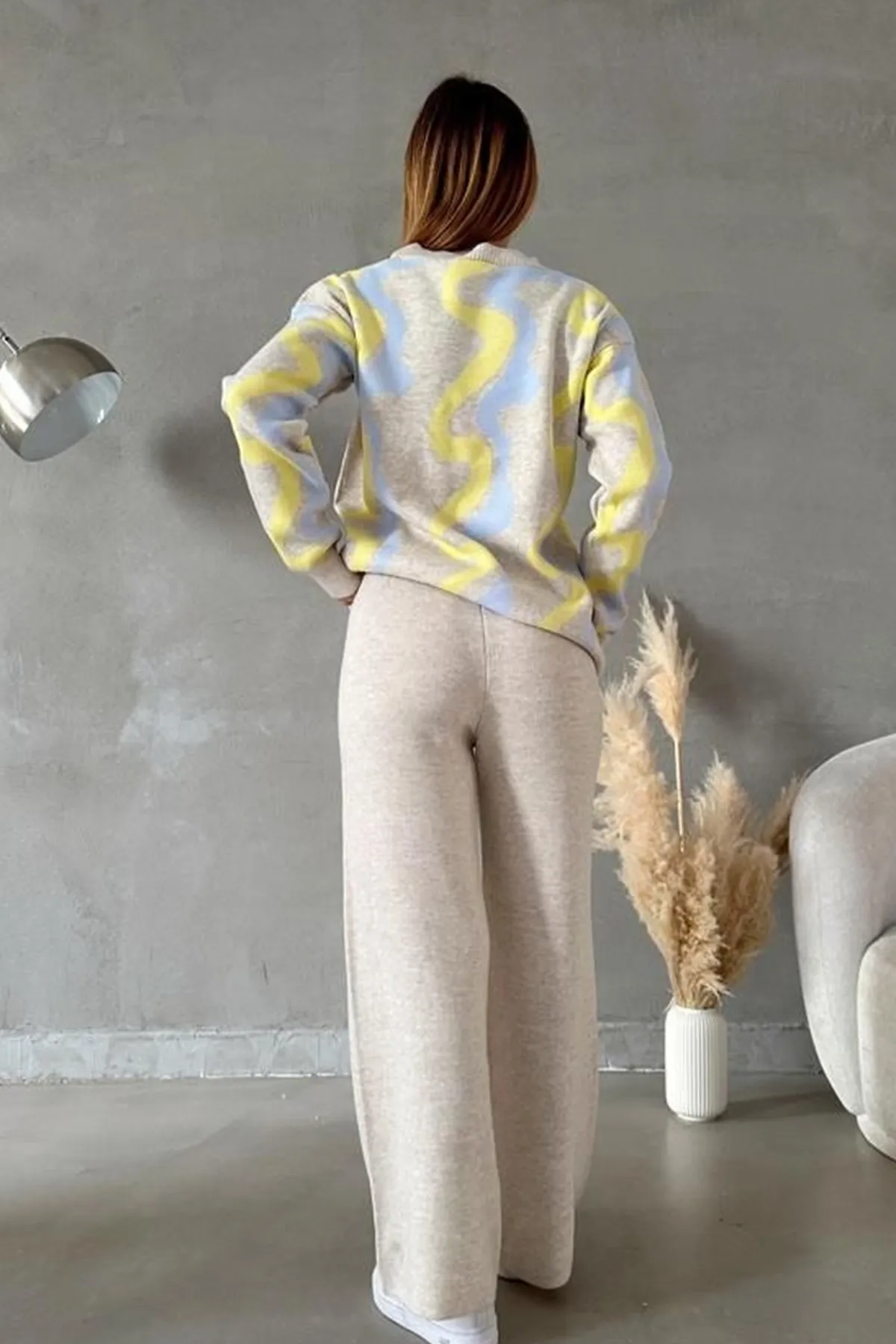 lovebox  Damen Strickstoff Oversize Pullover und Hose Smoked Doppelanzug 0259