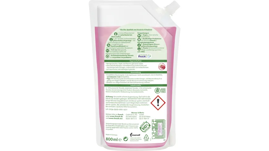 Frosch Himbeere Spül-Gel Nachfüllbeutel 800 ml