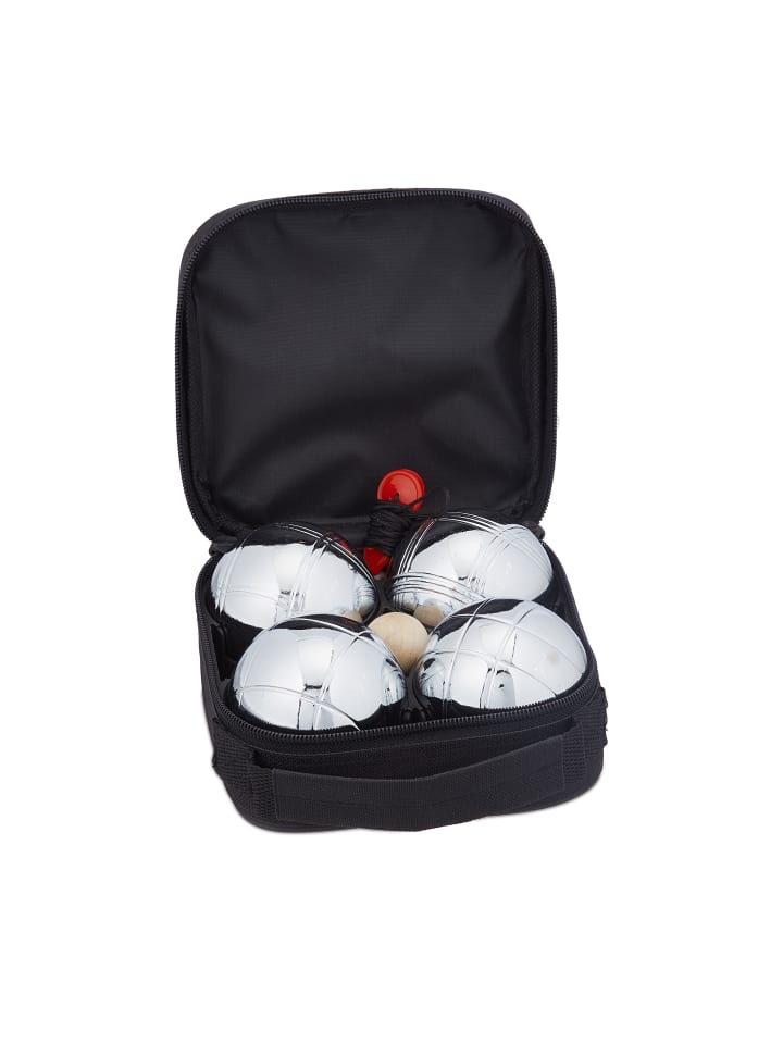 relaxdays 7-teiliges Boule Kugeln Set in Silber/ Schwarz günstig kaufen onesize