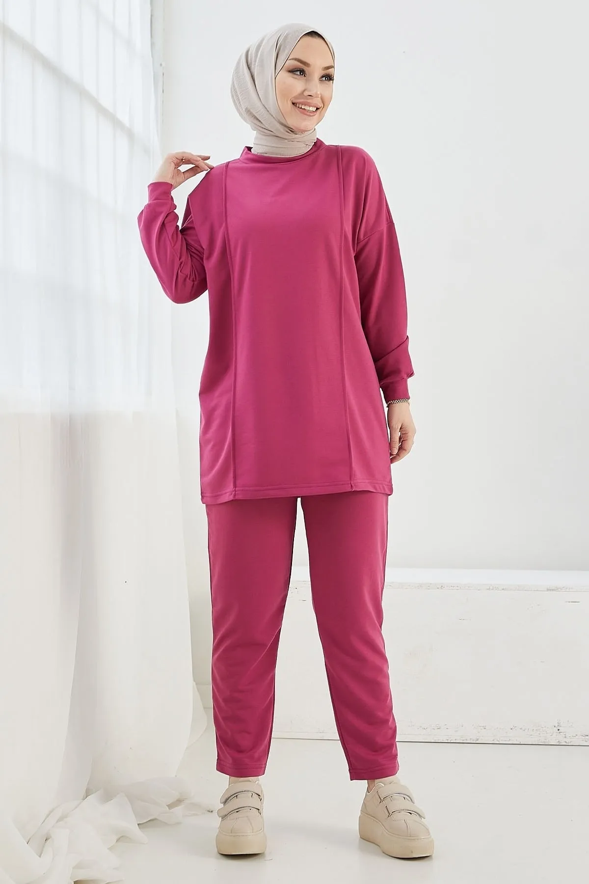 InStyle  Alsela Zweiteiliger Anzug mit Paspelierung – Fuchsia