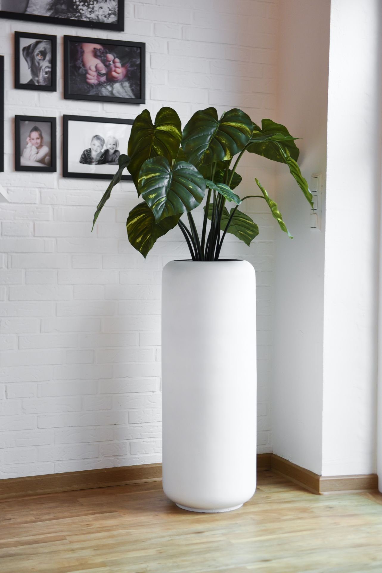 VIVANNO Pflanzkübel Pflanzgefäß Bodenvase Fiberglas MERA Weiß Matt - 35x95 cm