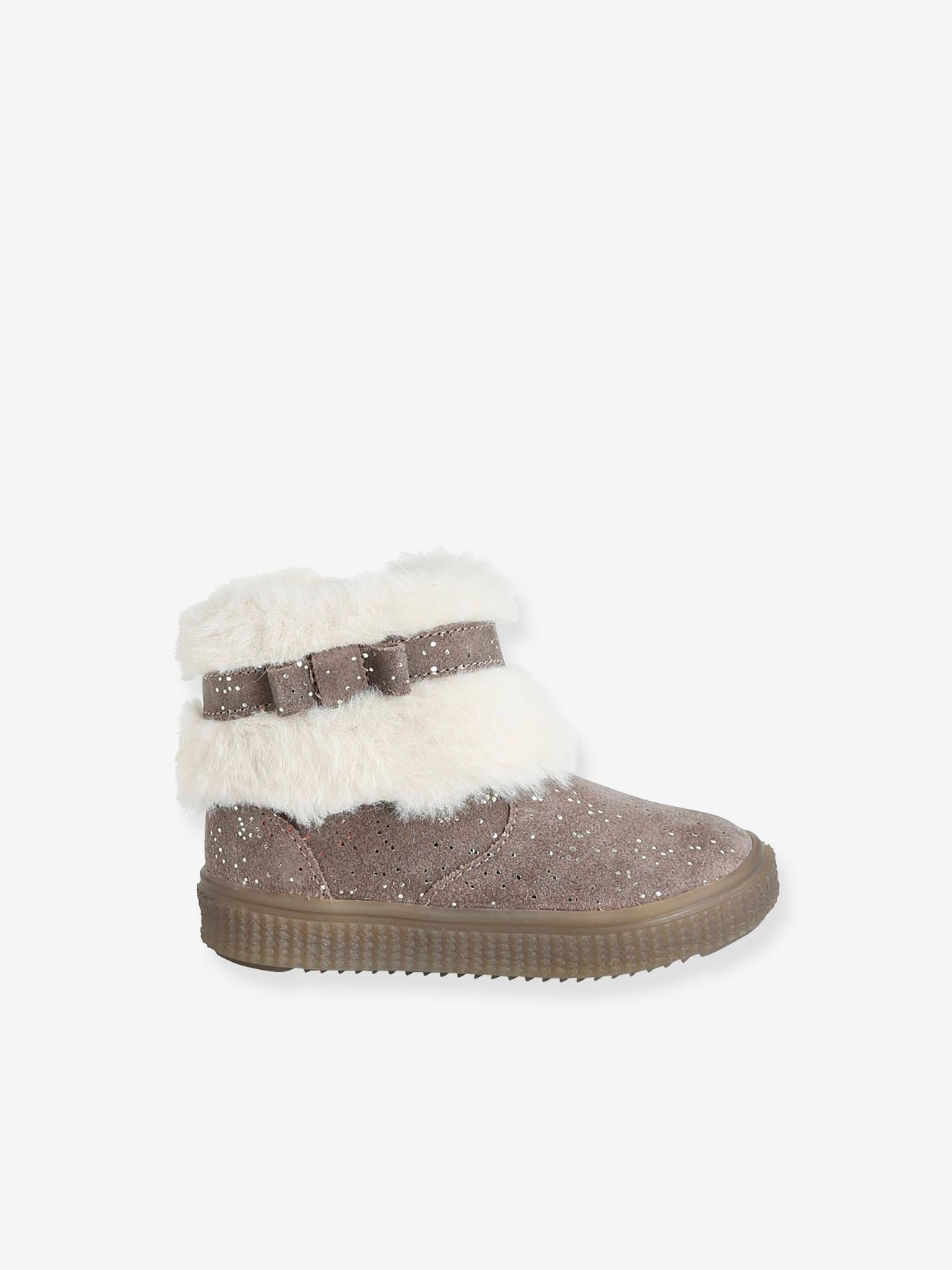 Boots cuir fourrés bébé fille taupe