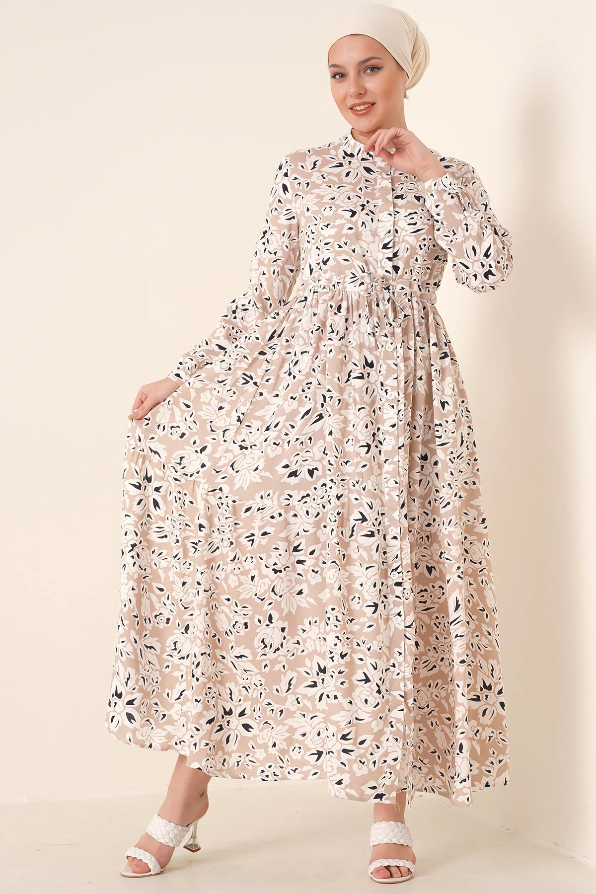 Bigdart  2144 Wunderschönes Hijab-Kleid mit Kragen – Creme