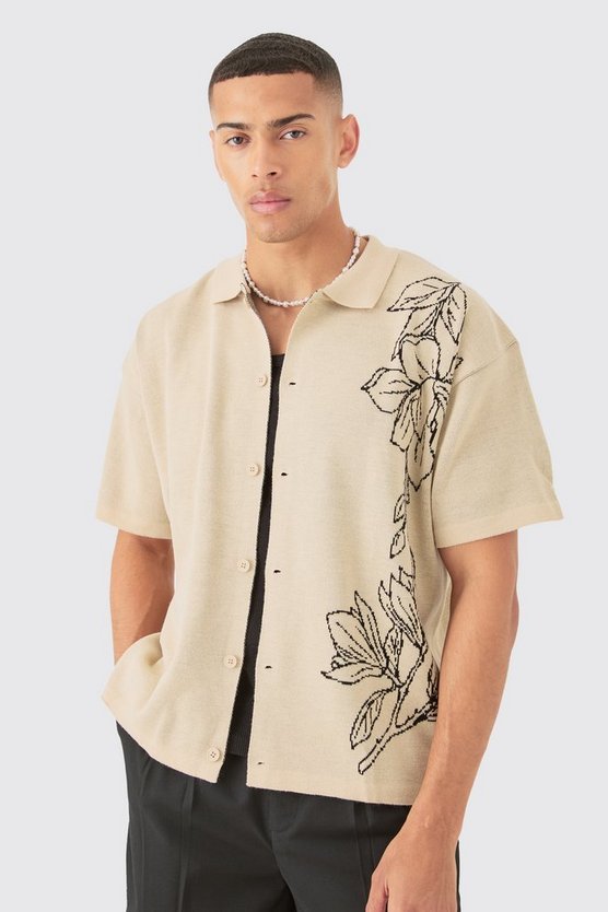 Kastiges florales Jacquard-Hemd
