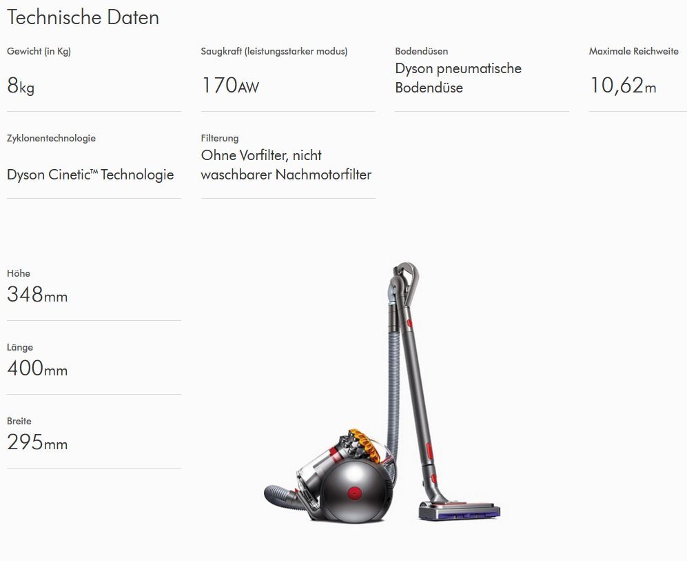 DYSON Bodenstaubsauger Big Ball Parquet 2 Staubsauger Beutellos, inkl. 4 Düsen, Boden, Beutellos, Bodenstaubsauger ohne Beutel Handstaubsauger