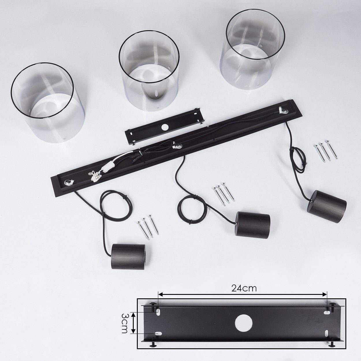 hofstein Pendelleuchte Riccione Hängeleuchte aus Metall/Rauchglas in Schwarz/Rauchfarben, ohne Leuchtmittel, Pendellampe mit Schirmen Echtlas/Rauchglas (19, 5cm), E27
