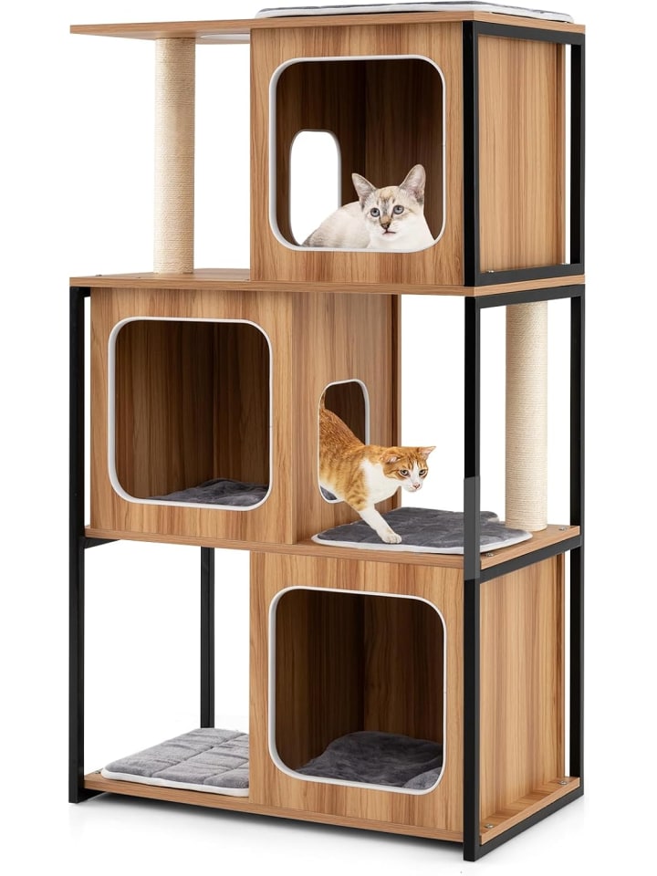 COSTWAY 2 in 1 Kratzbaum Katzenhaus in Hellbraun günstig kaufen onesize