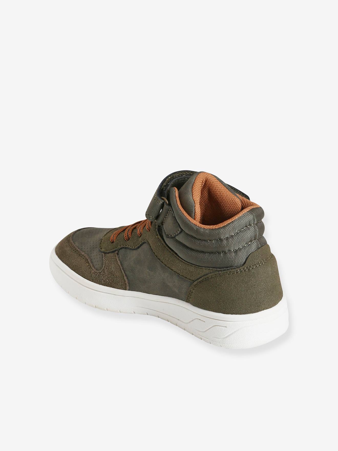Baskets montantes lacées et scratchées garçon kaki