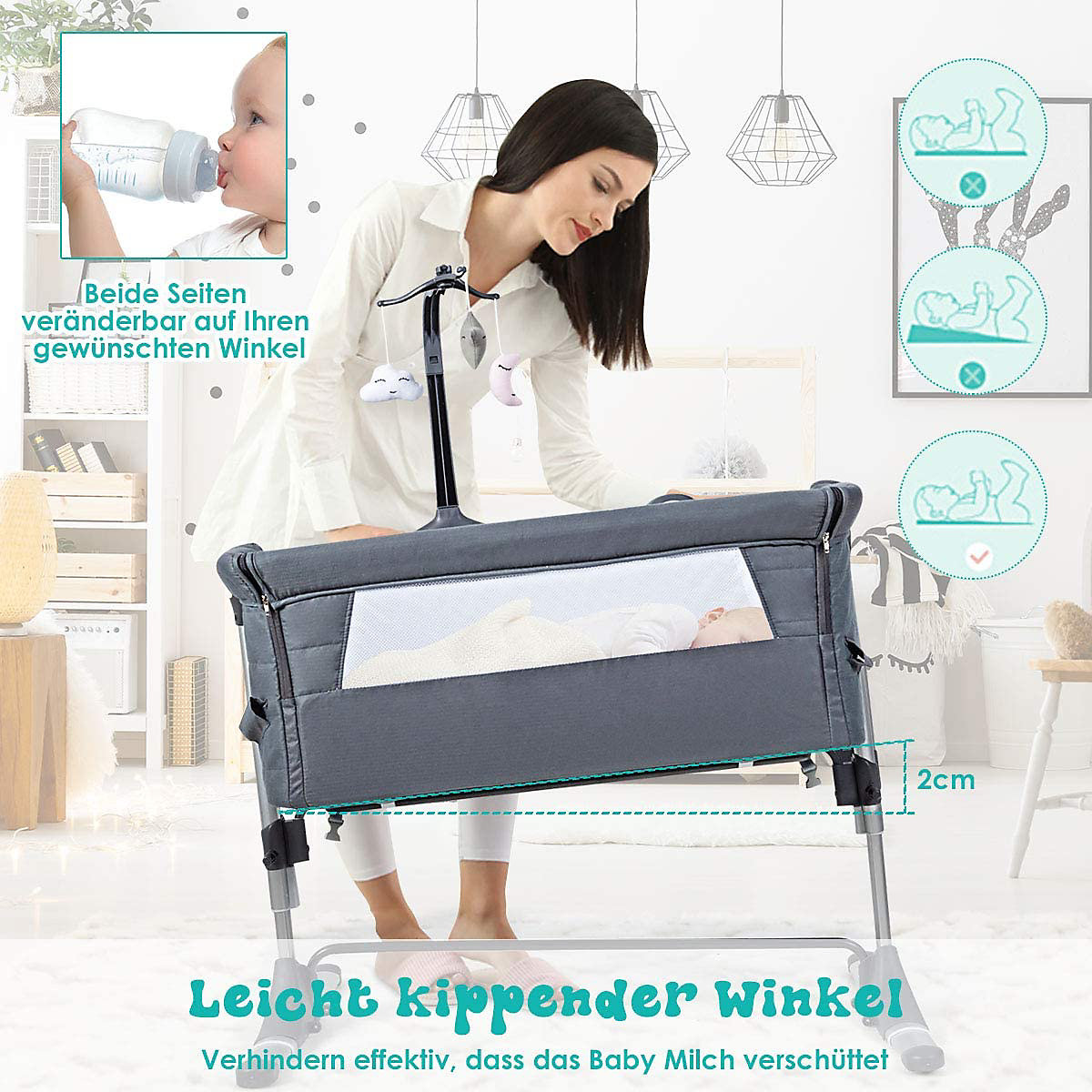Beistellbett breit-, neigungs- & höhenverstellbar