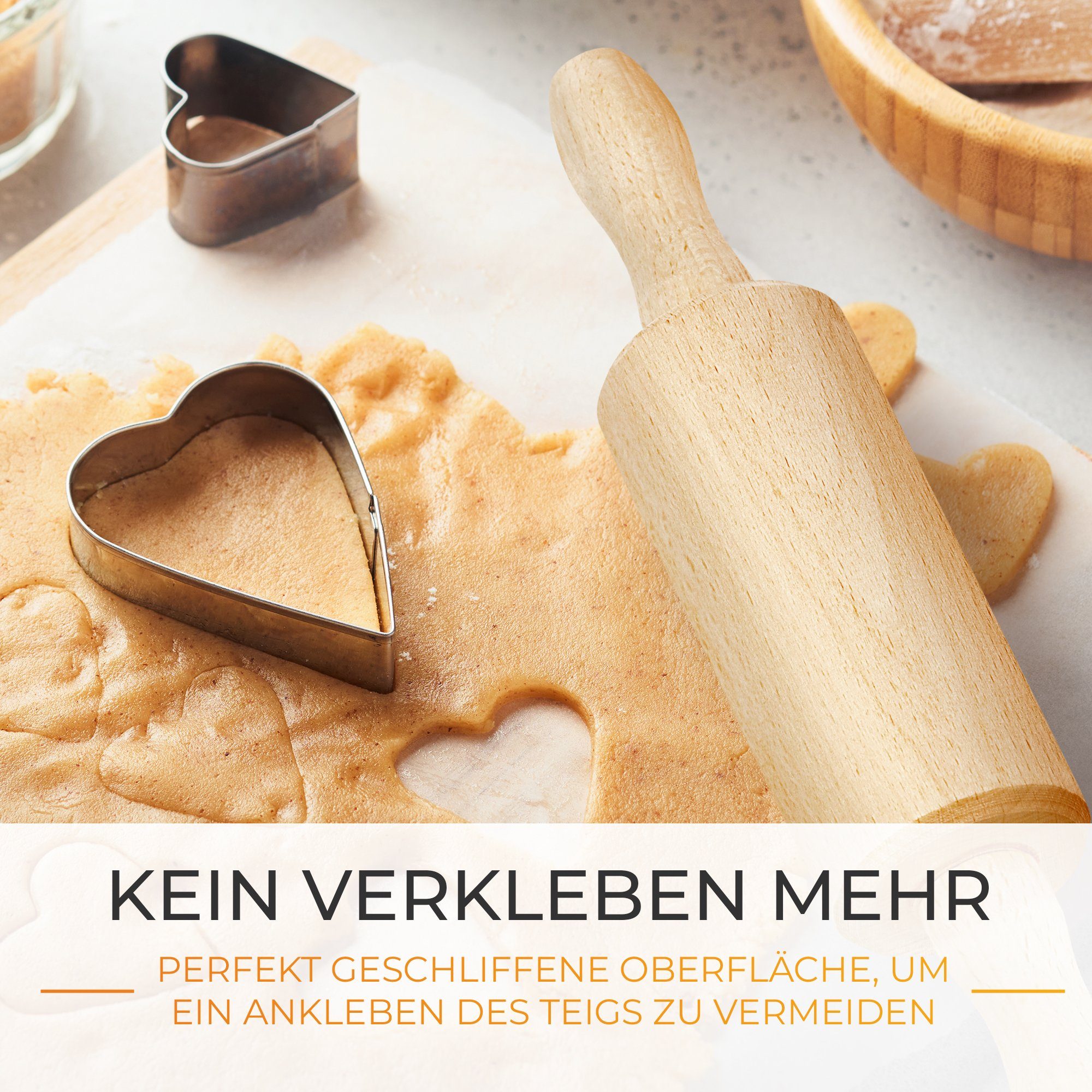 TIMELEOS Nudelholz mit Metallachse - Teigroller - Backrolle aus Buchenholz Teigrolle Buchenholz, (1-tlg), Holz Natur nachhaltig