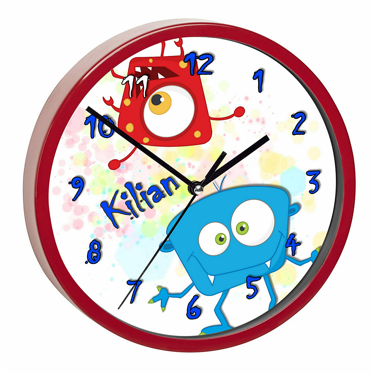 Kinder Wanduhr personalisiert mit Name Monster Farbkleks