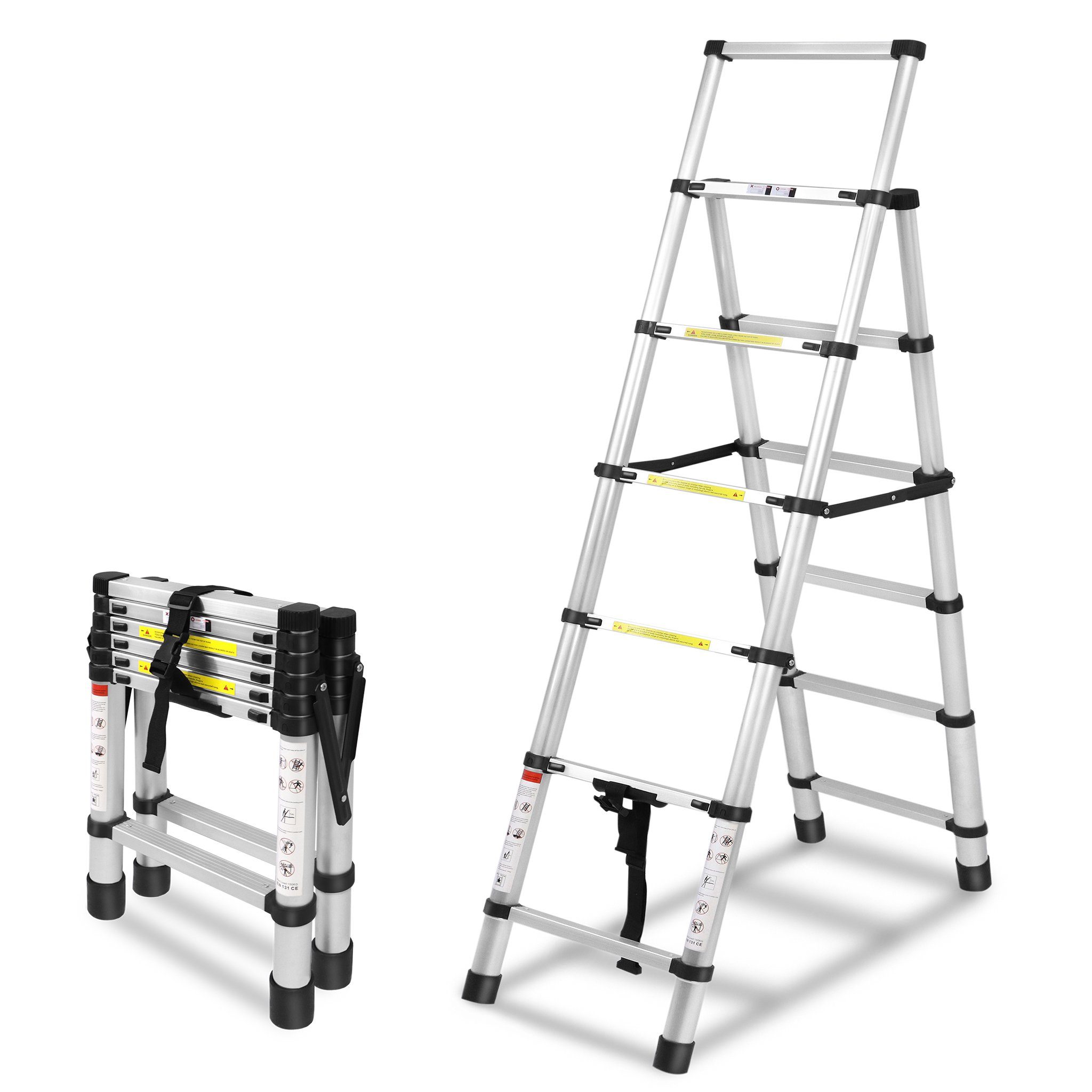 UISEBRT Teleskopleiter Klappbar Teleskopleiter Alu Mehrzweckleiter, 1,4m+1,7m