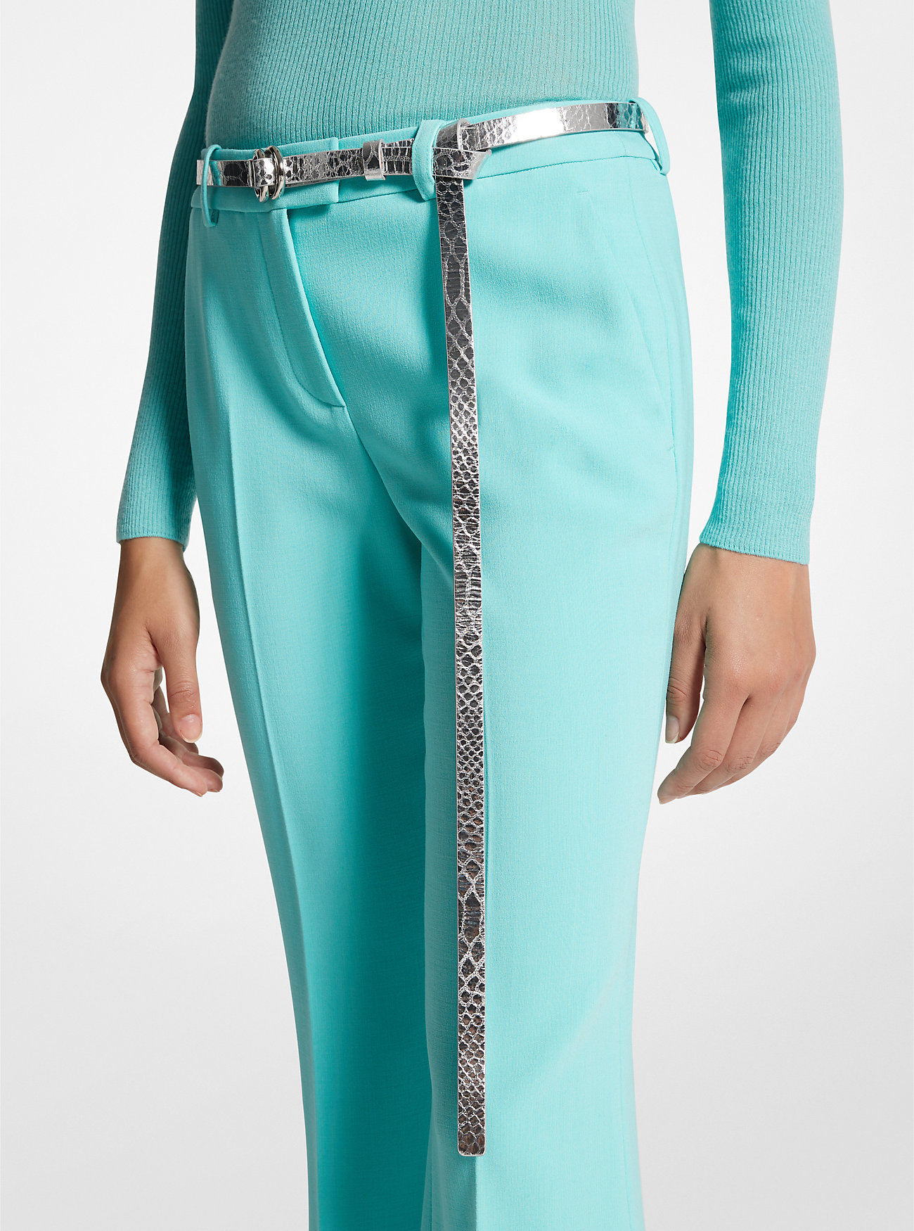 Jeanne Metallic Python Embossed Leather Skinny Belt - SILVER