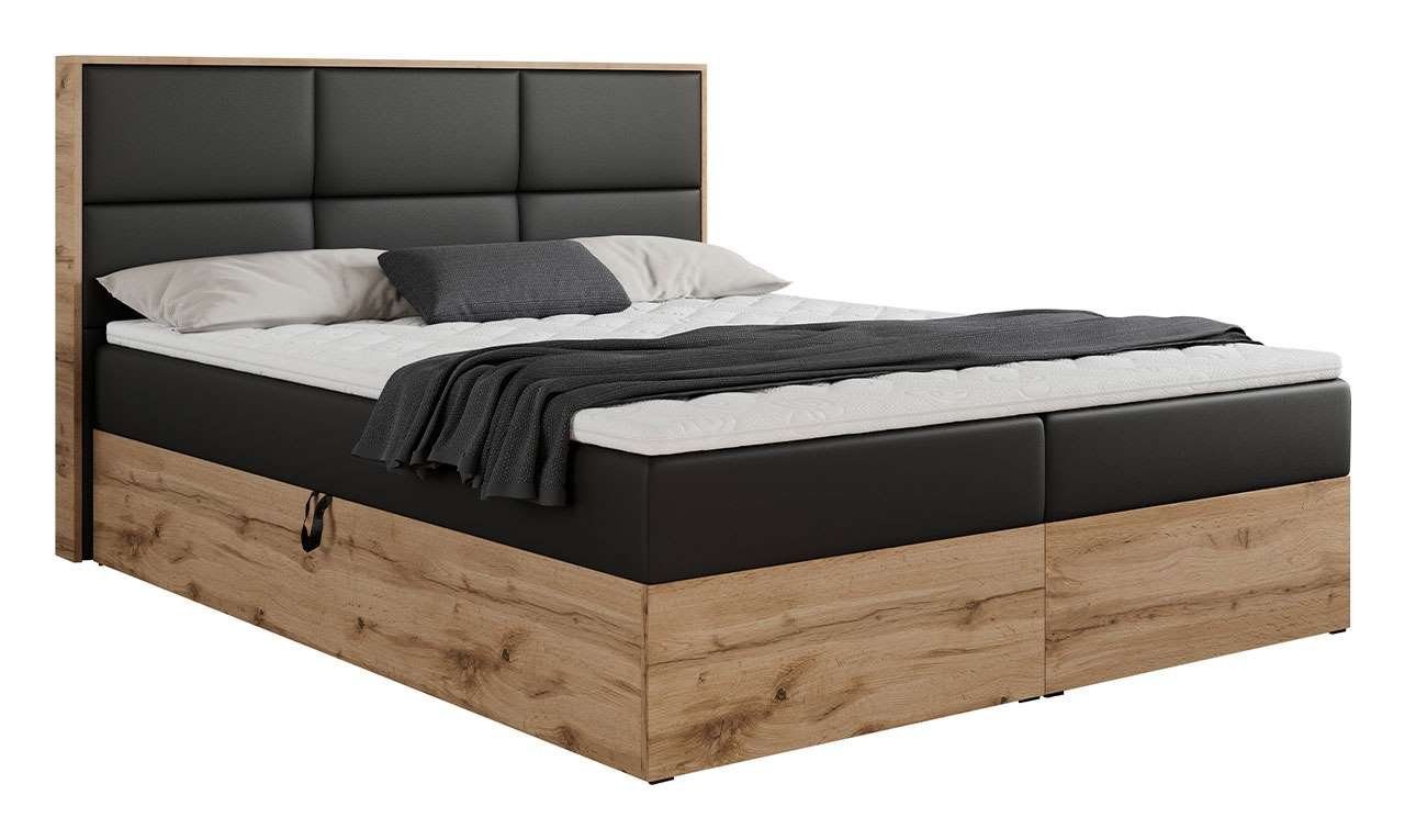 MKS MÖBEL Boxspringbett ALBERO 2, Doppelbett, mit Eiche Holzrahmen, Multipocket-Matratze, mit Kopfstütze
