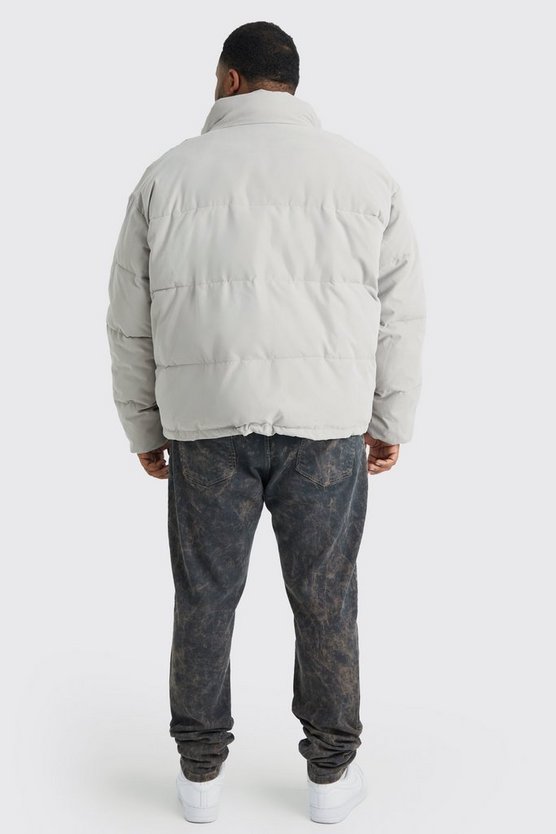 Plus kastige Oversize Nylon-Steppjacke mit PU-Aufnäher