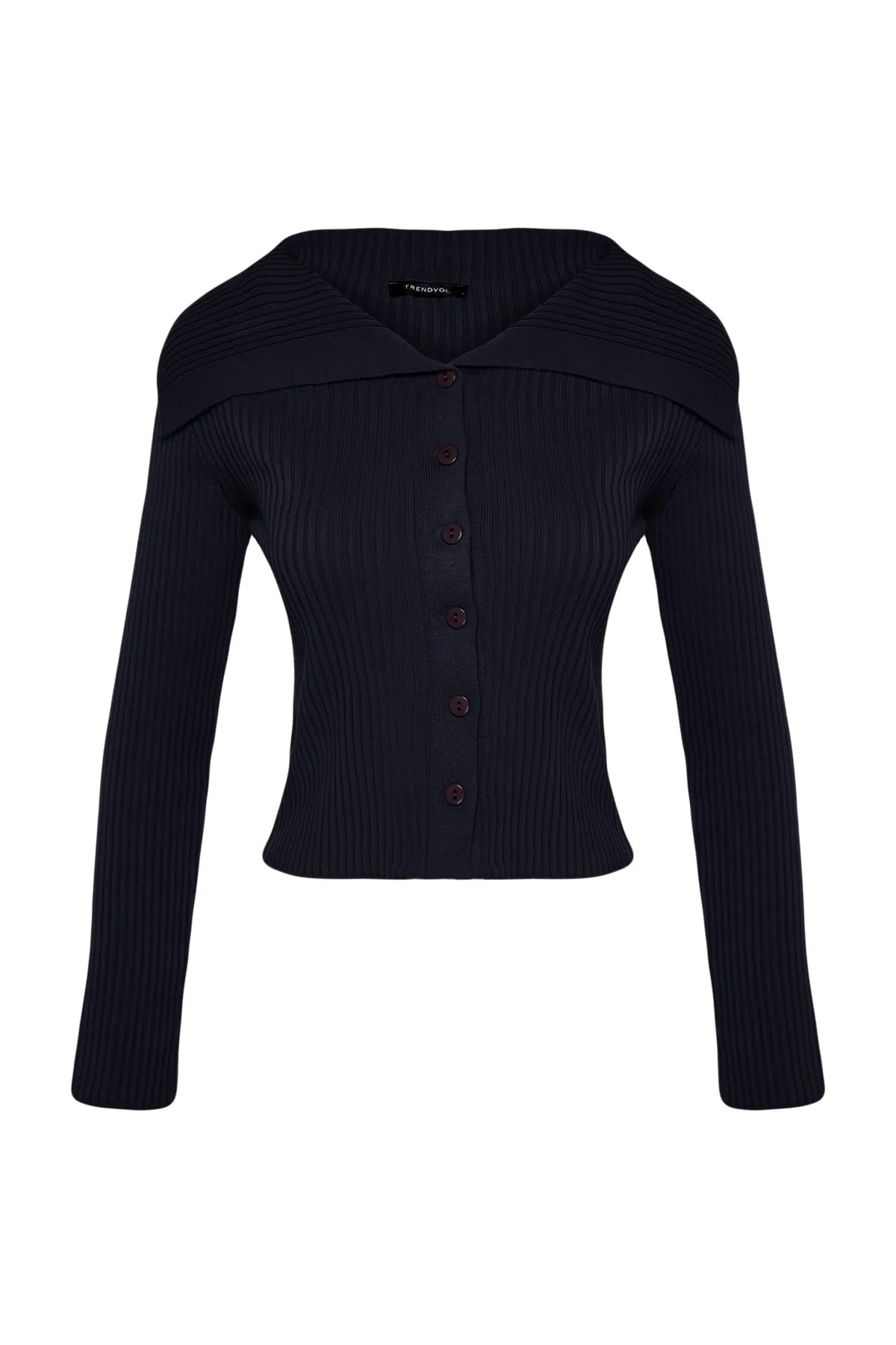 Trendyol Collection  Marineblaue, kurze Strickjacke mit Umlegekragen TWOAW24HI00284