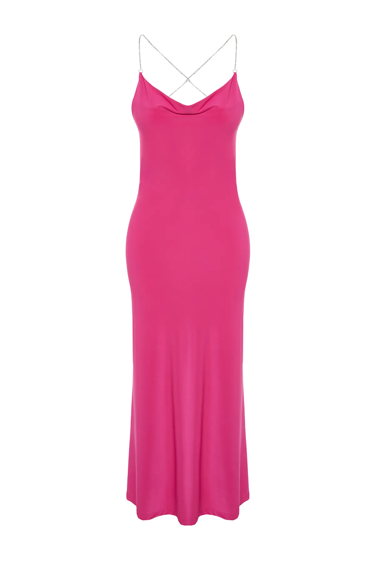 Trendyol Collection  Stilvolles Abendkleid mit Fuchsia-Stein-Accessoire-Detail TPRSS24EL00044