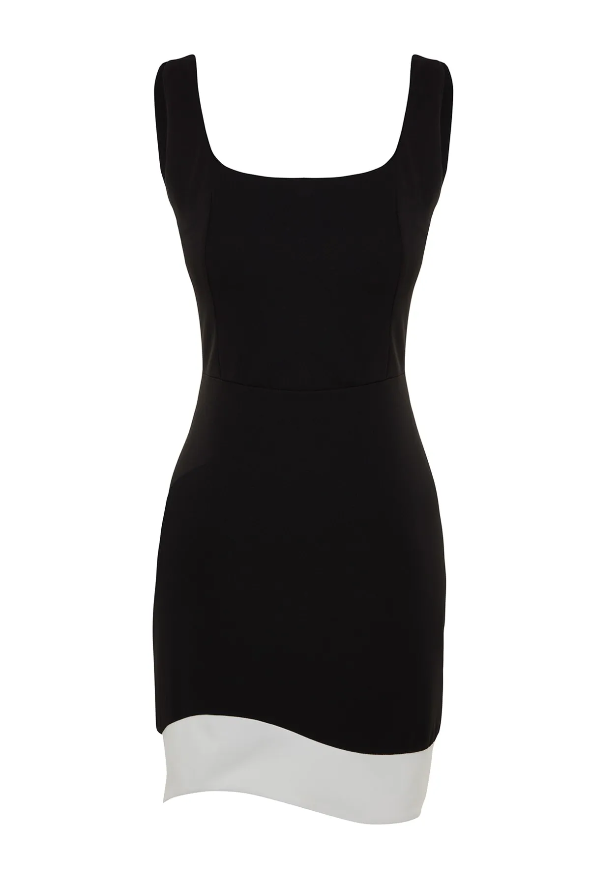 Trendyol Collection  Schwarz-weiß gestreiftes, detailliertes, figurbetontes Mini-Webkleid TWOSS23EL02048