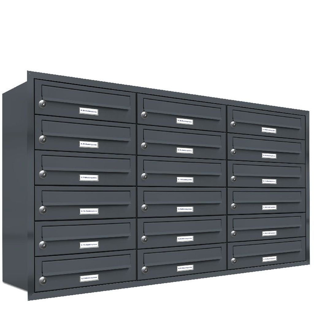 AL Briefkastensysteme Wandbriefkasten 18er Premium Briefkasten Anthrazit RAL 7016 Unterputz Anlage 3x6
