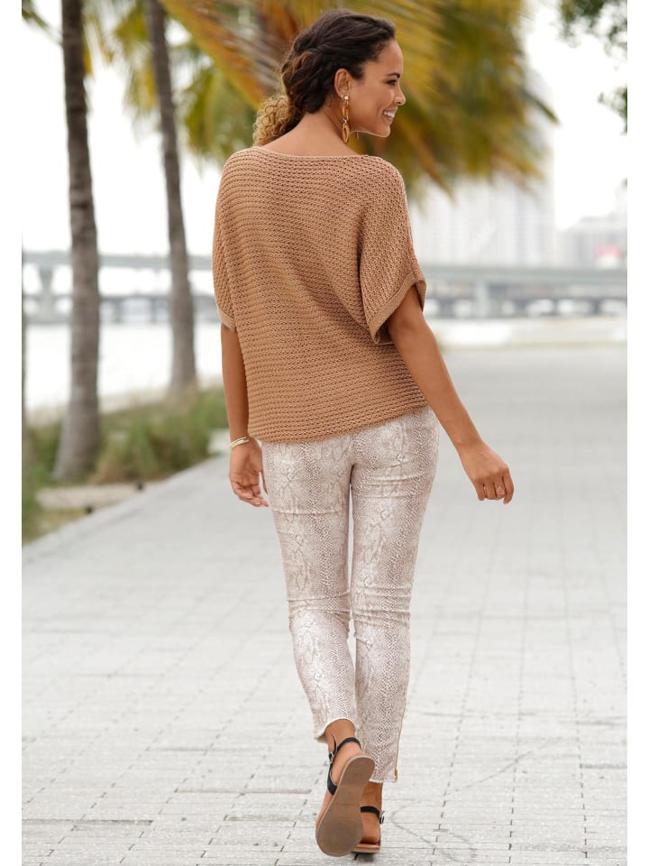 LASCANA Kurzarmpullover in camelfarben günstig kaufen