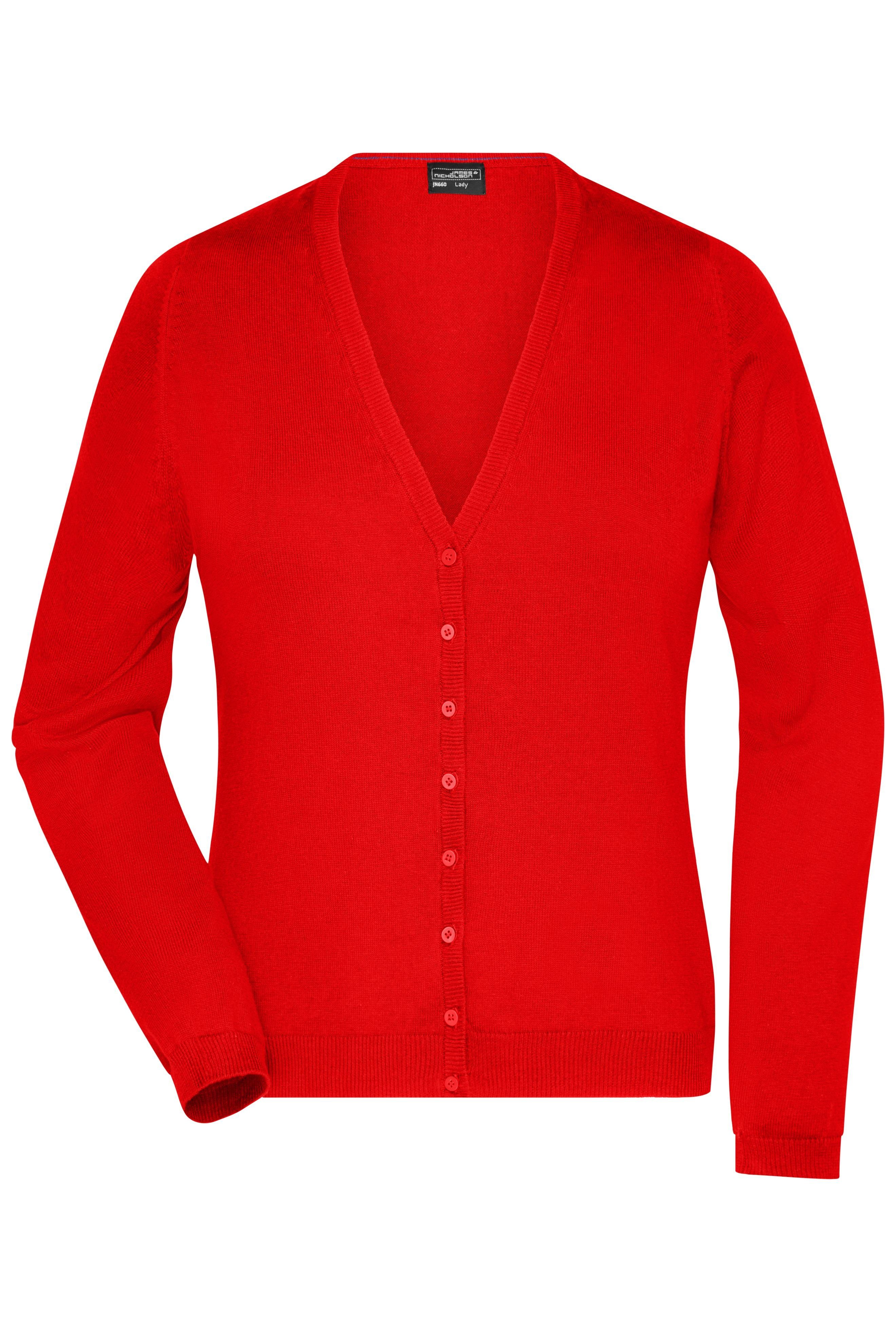 James & Nicholson Strickweste Damen Strickjacke mit V-Ausschnitt JN660 Angenehm weiches und wärmendes Baumwoll-Strickgewebe