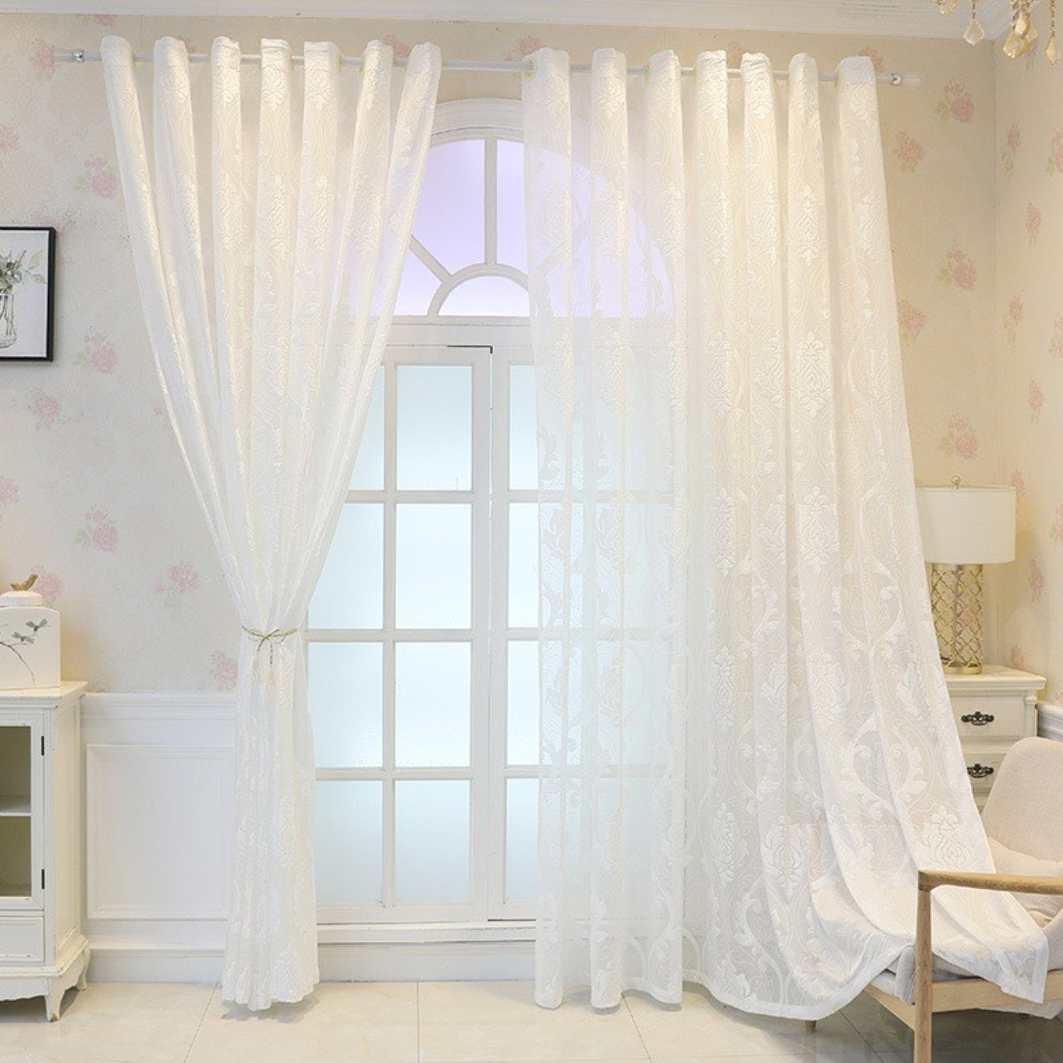 Gardine, HOMEIDEAS, Ösen (2 St), halbtransparent, Polyester, Vintage