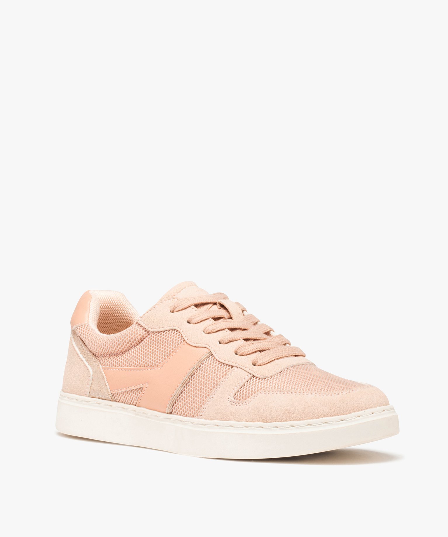 Baskets femme unies multi-matières à lacets rose | GEMO