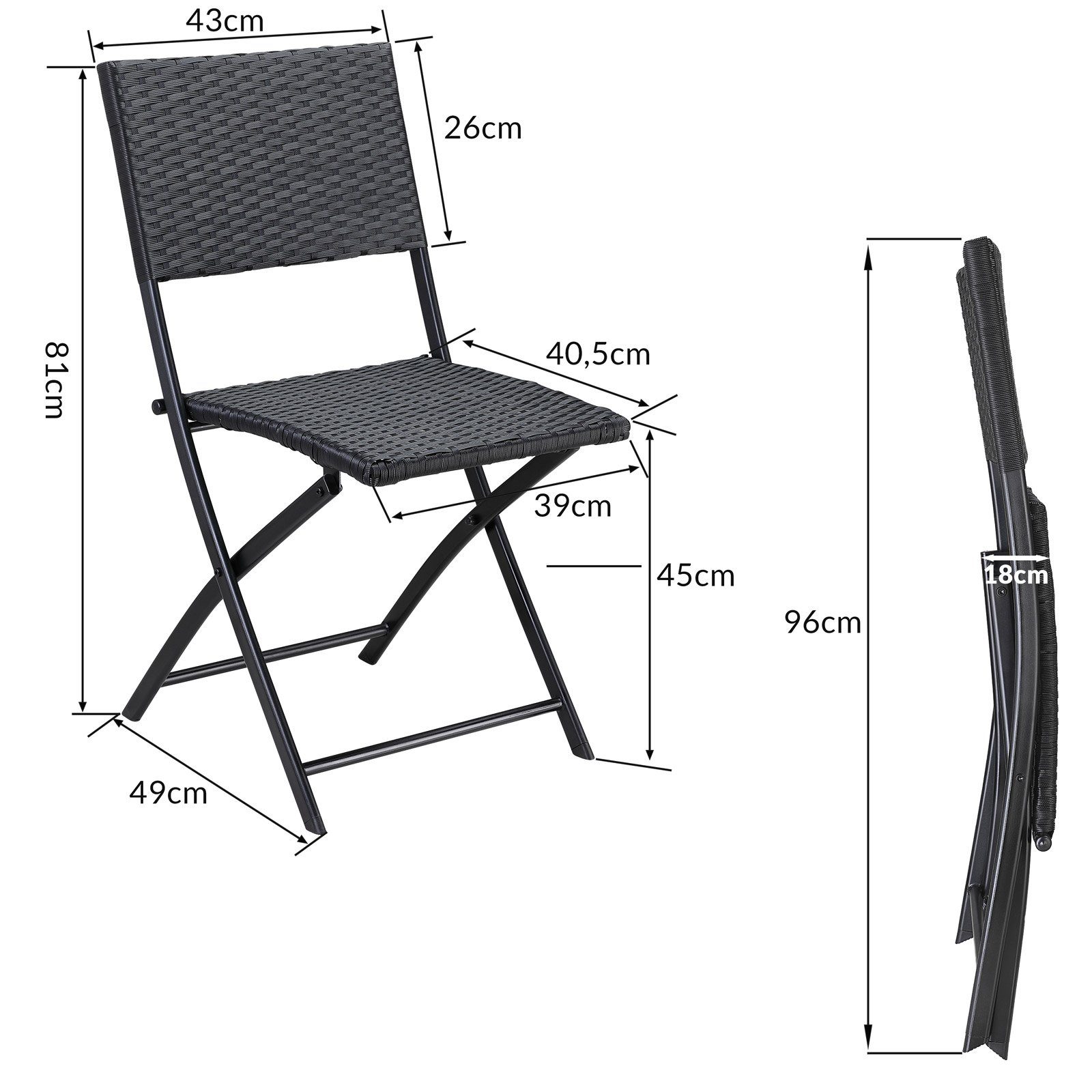 Casaria Klappstuhl Rom (2 St), Polyrattan 2er Set 120kg Belastbarkeit Platzsparend Klappbar Leicht