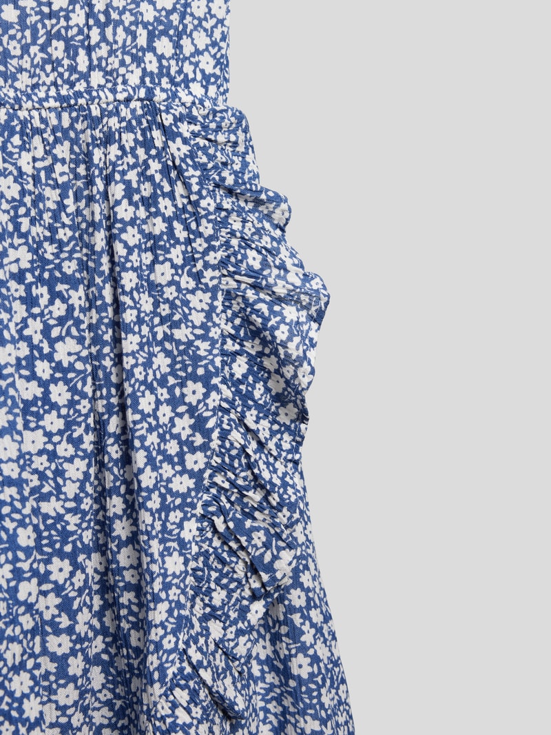 T-Shirt-Kleid aus reiner Viskose mit floralem Muster in blau
