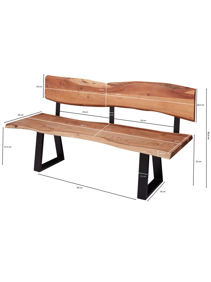 KADIMA DESIGN Esszimmerbank GAYA 160x83,5x60 cm Massivholz Bank mit günstig kaufen