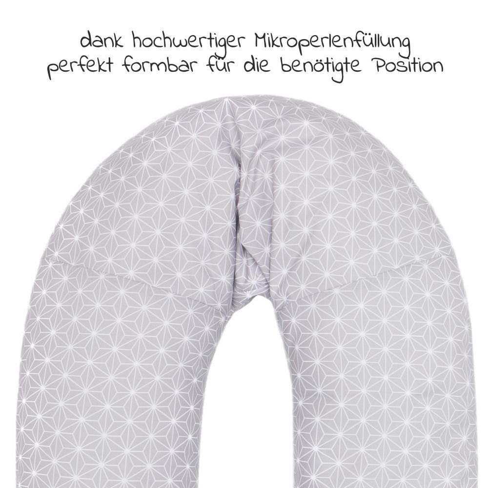 Fillikid Stillkissen Luxe mit Mikroperlenfüllung - Cube - Grey, Lagerungskissen Schwangerschaftskissen inkl. Bezug (190 cm Länge)