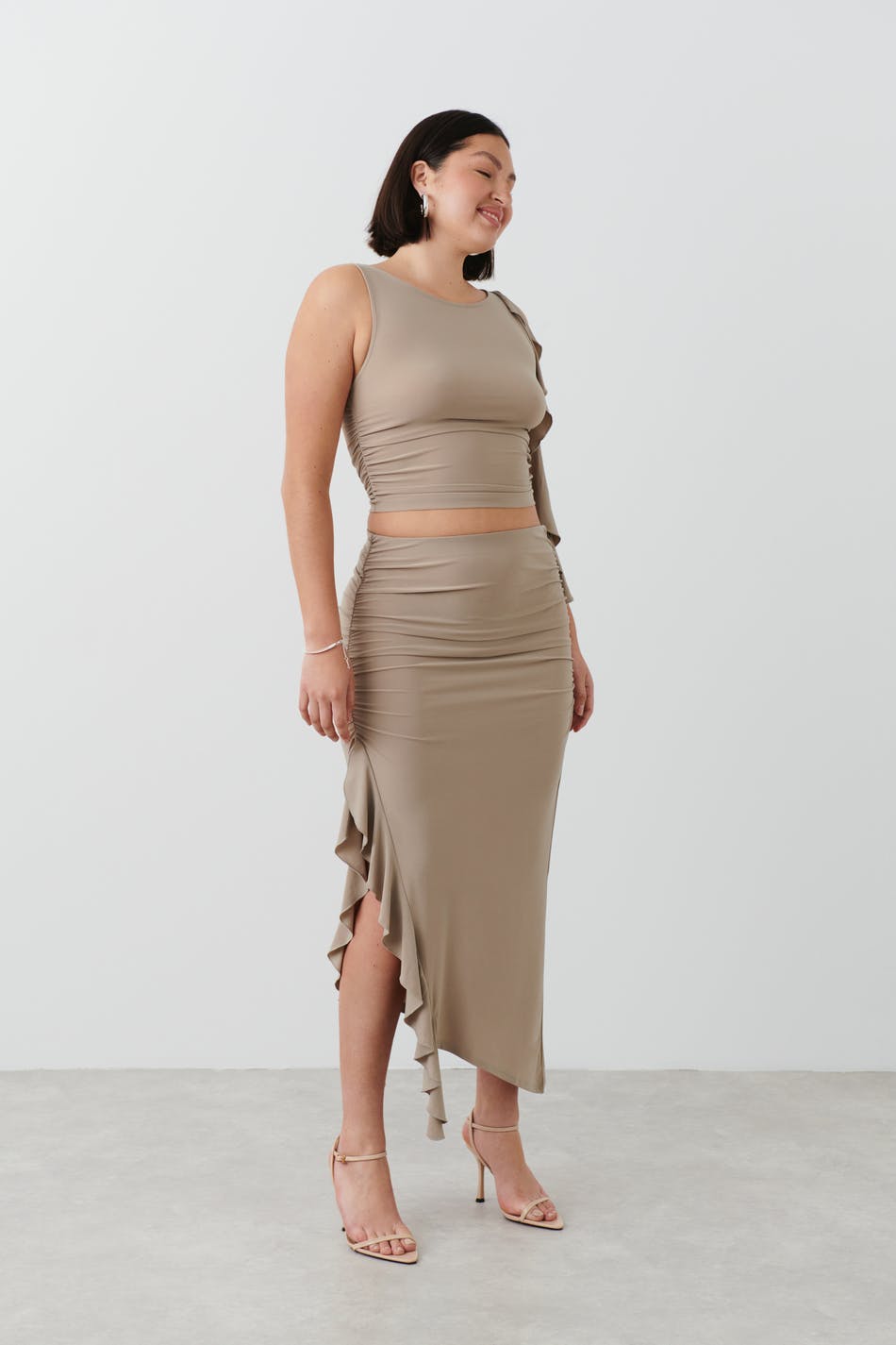 Rusched frill skirt