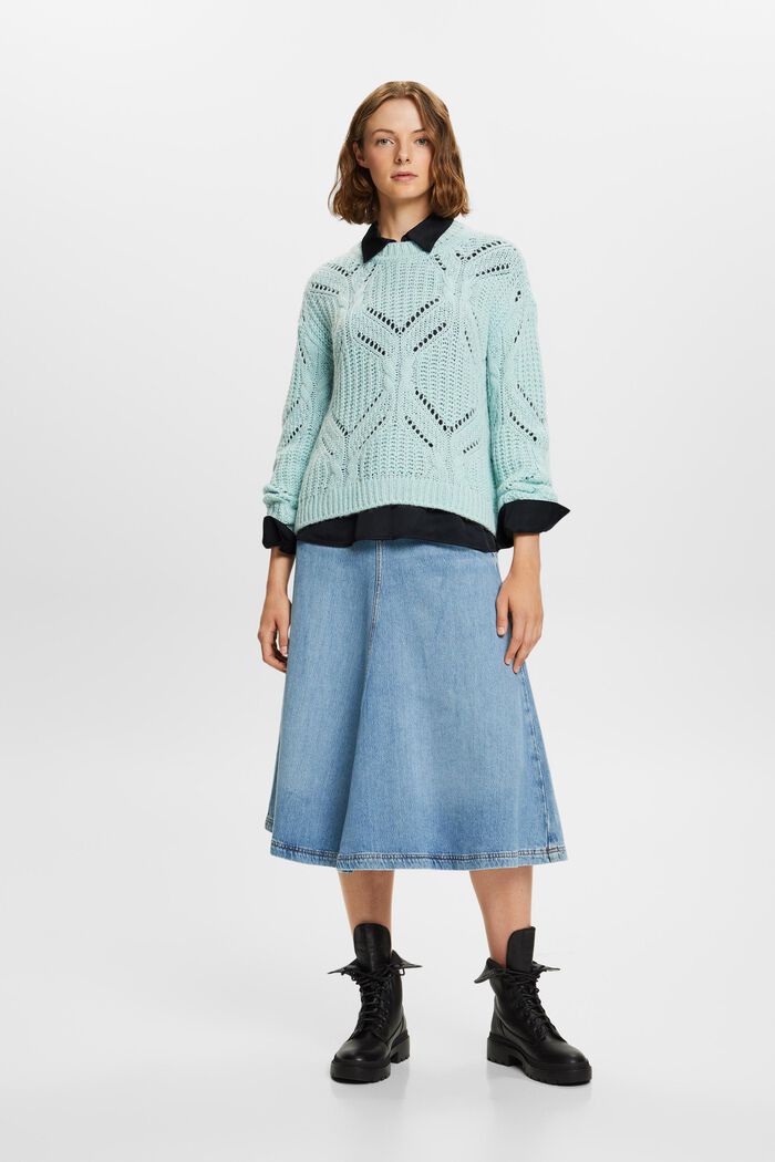 Offenmaschiger Pullover aus Wollmix