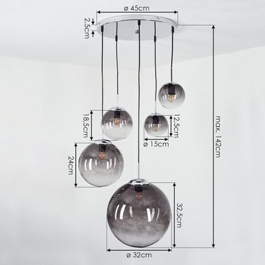 hofstein Hängeleuchte Arola runde Hängelampe aus Metall in chrom, ohne Leuchtmittel, mit Schirm Rauchglas, E27