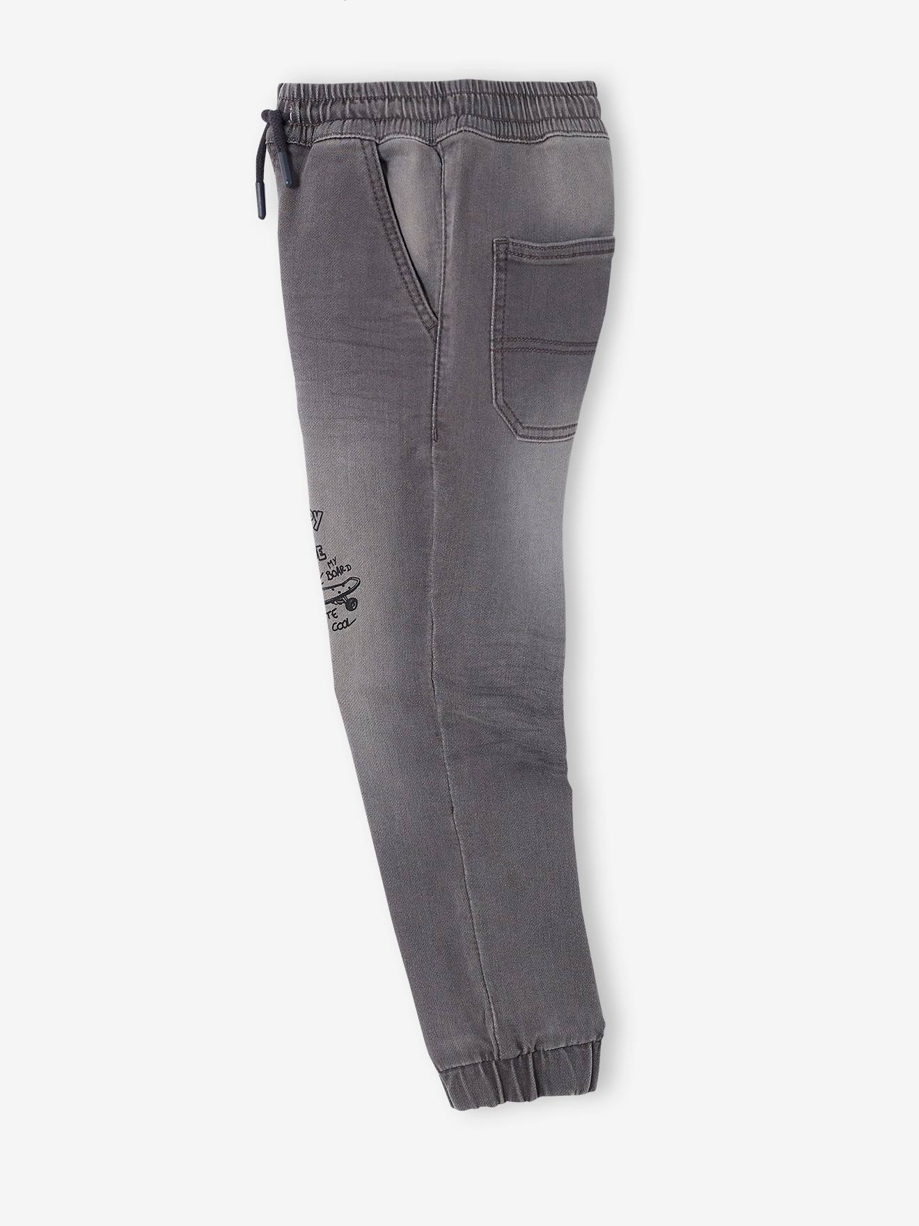 Pantalon jogger en molleton effet denim facile à enfiler garçon stone