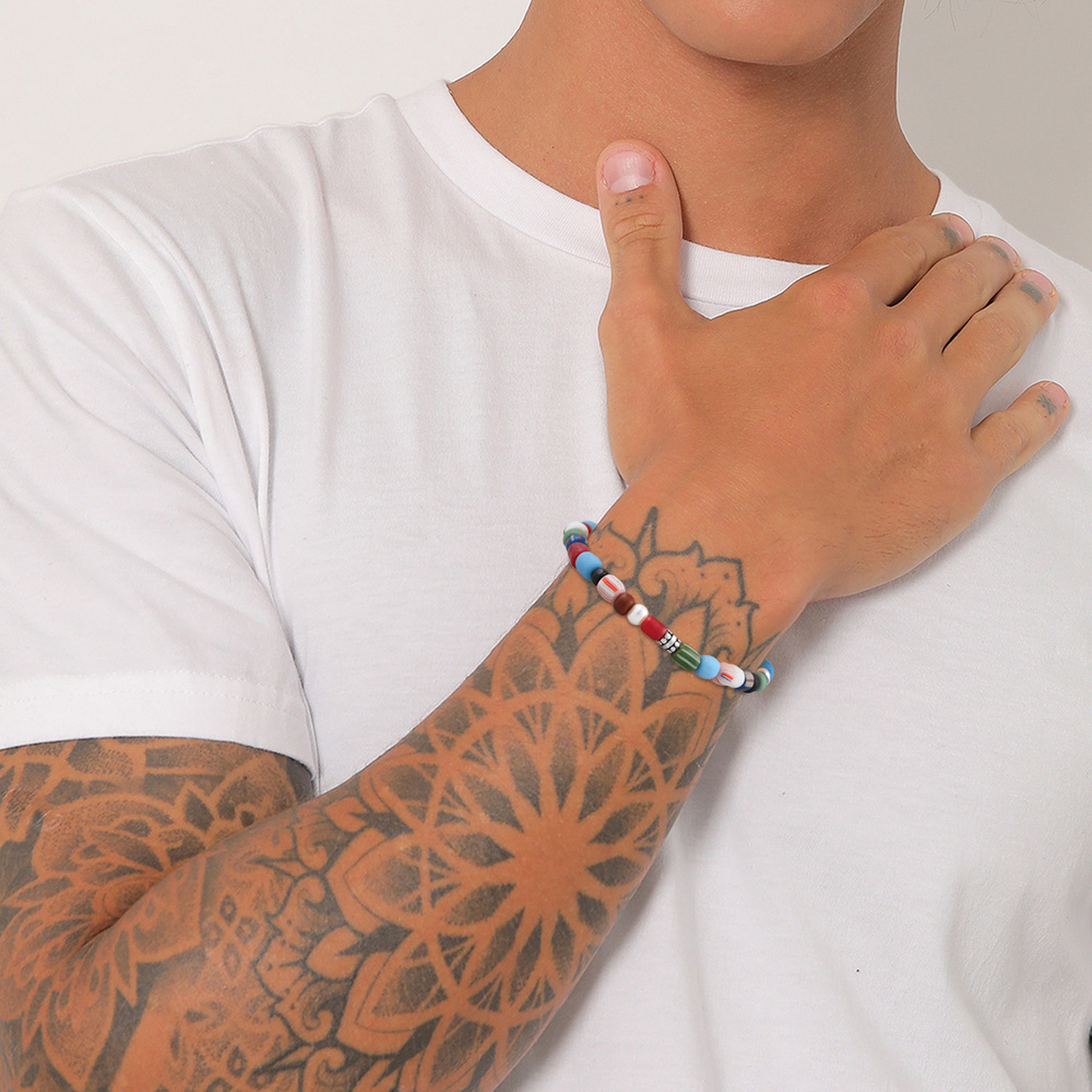 KUZZOI KUZZOI Bracelet Perles multicolores pour hommes avec perles d'eau douce en argent Bracelet