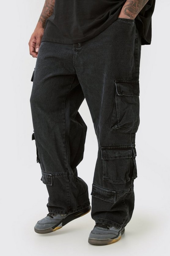 Plus Relaxed Fit Acid Wash Cargo Jean