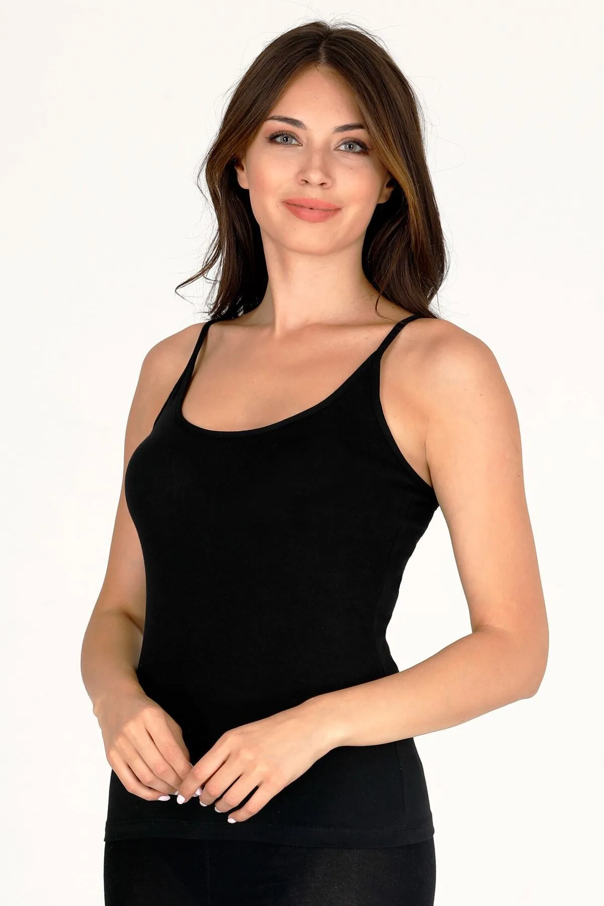Sensu  Damen – Baumwoll-Lycra-Unterhemd mit dünnen Trägern, Schwarz – Atl2002