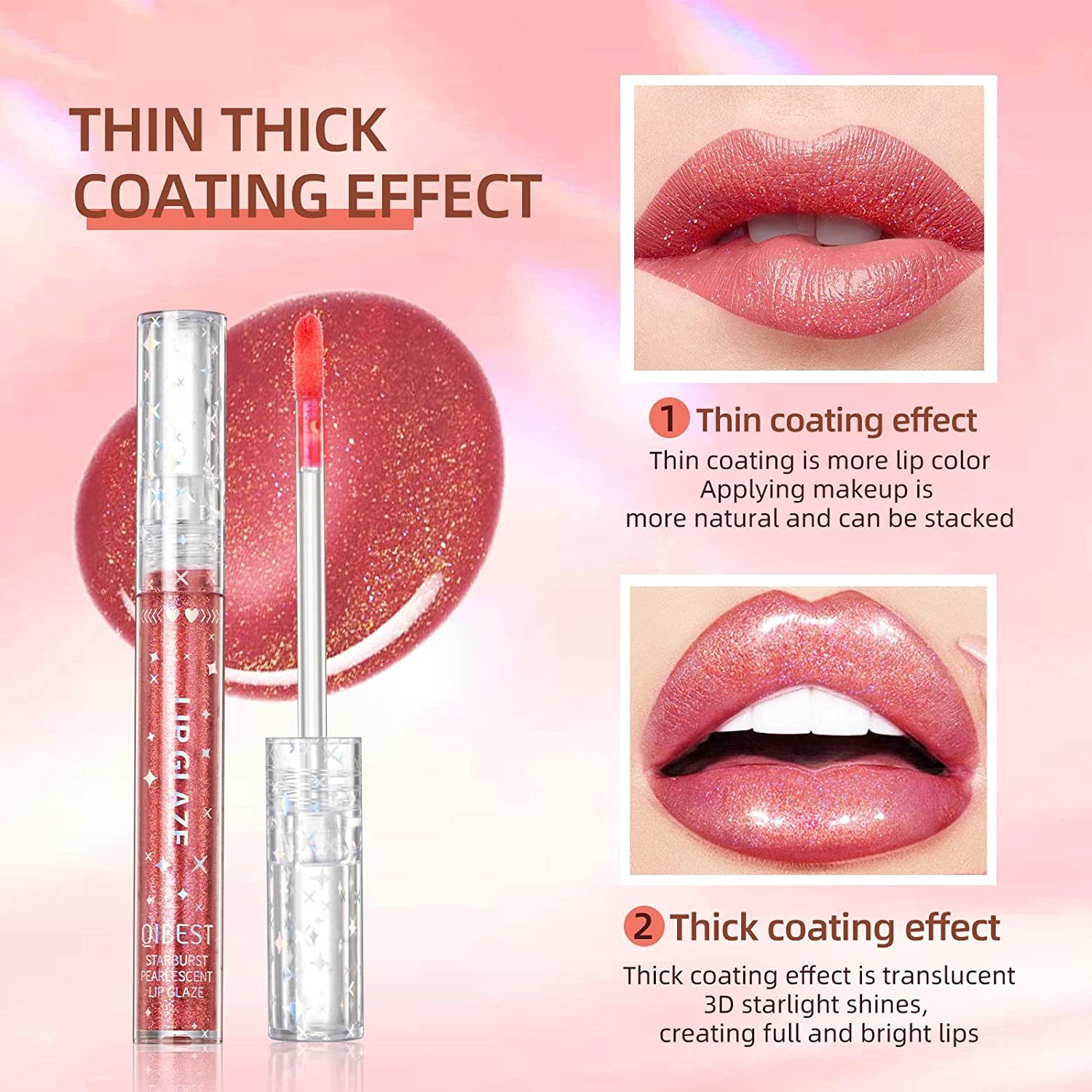 Haiaveng Lipgloss-Set 9 Farben Glitter Diamant Glänzender Lipgloss Set, Langanhaltender Wasserdichter Schimmer Metallic Lippenstift