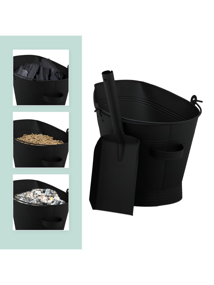 relaxdays 2tlg. Ascheeimer Set in Schwarz - 11 L günstig kaufen onesize