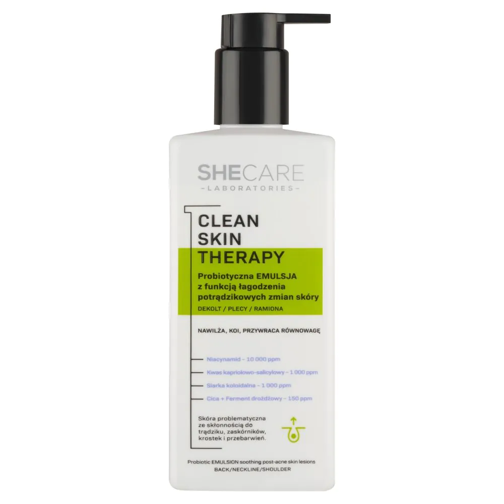 Shecare Clean Skin Therapy - Пробиотска емулзија за тело са функцијом умиривања акни