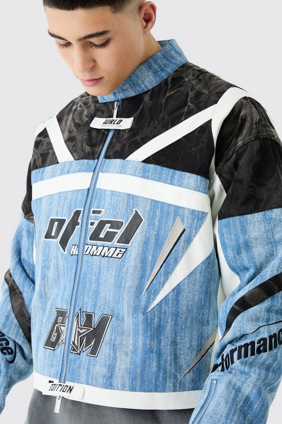 Gepolsterte Moto-Jeansjacke
