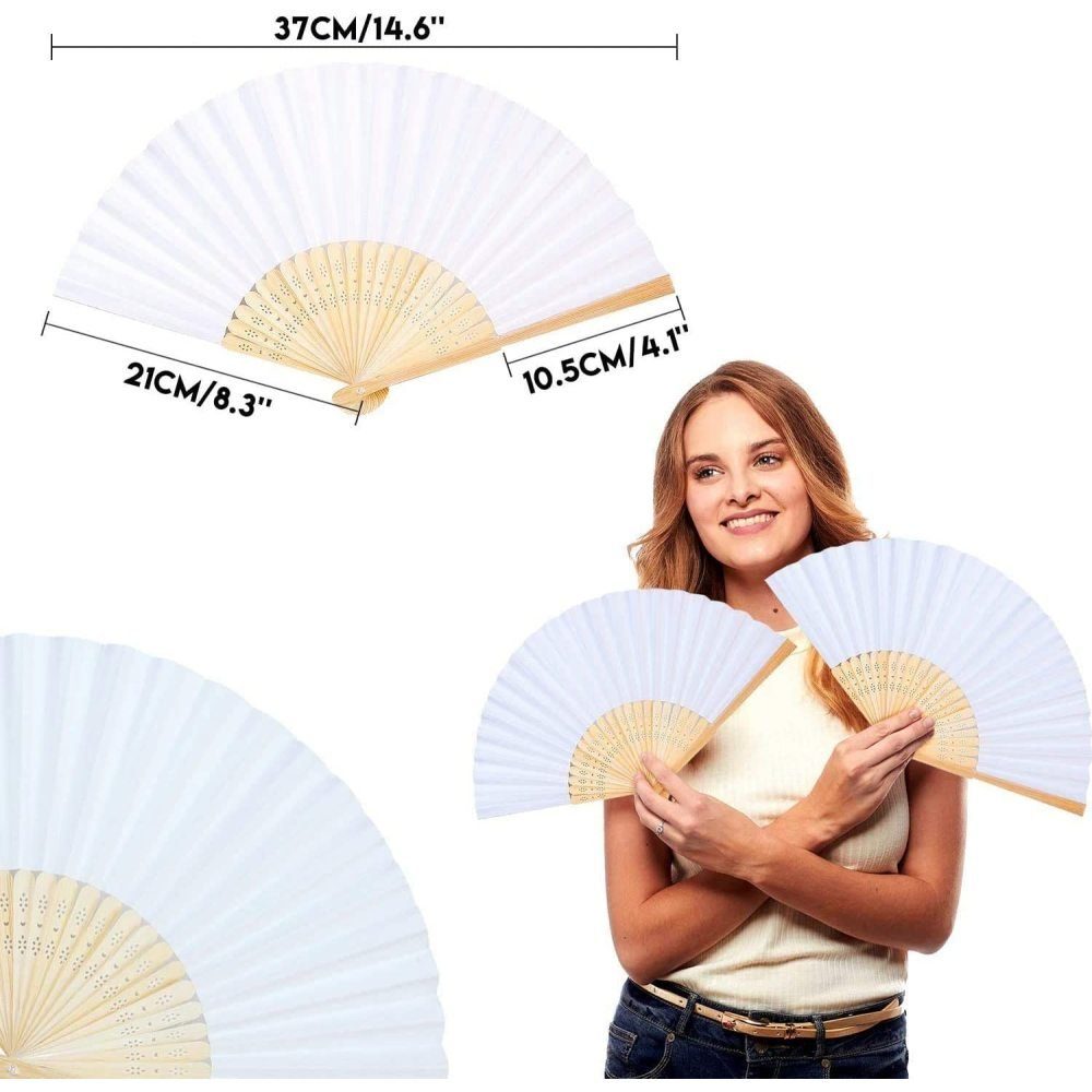 Jormftte Handfächer Herzförmiges Weiß Faltbar Fächer Hochzeit Papierfächer, (Passen, 12PCS), Einfach zu erweitern